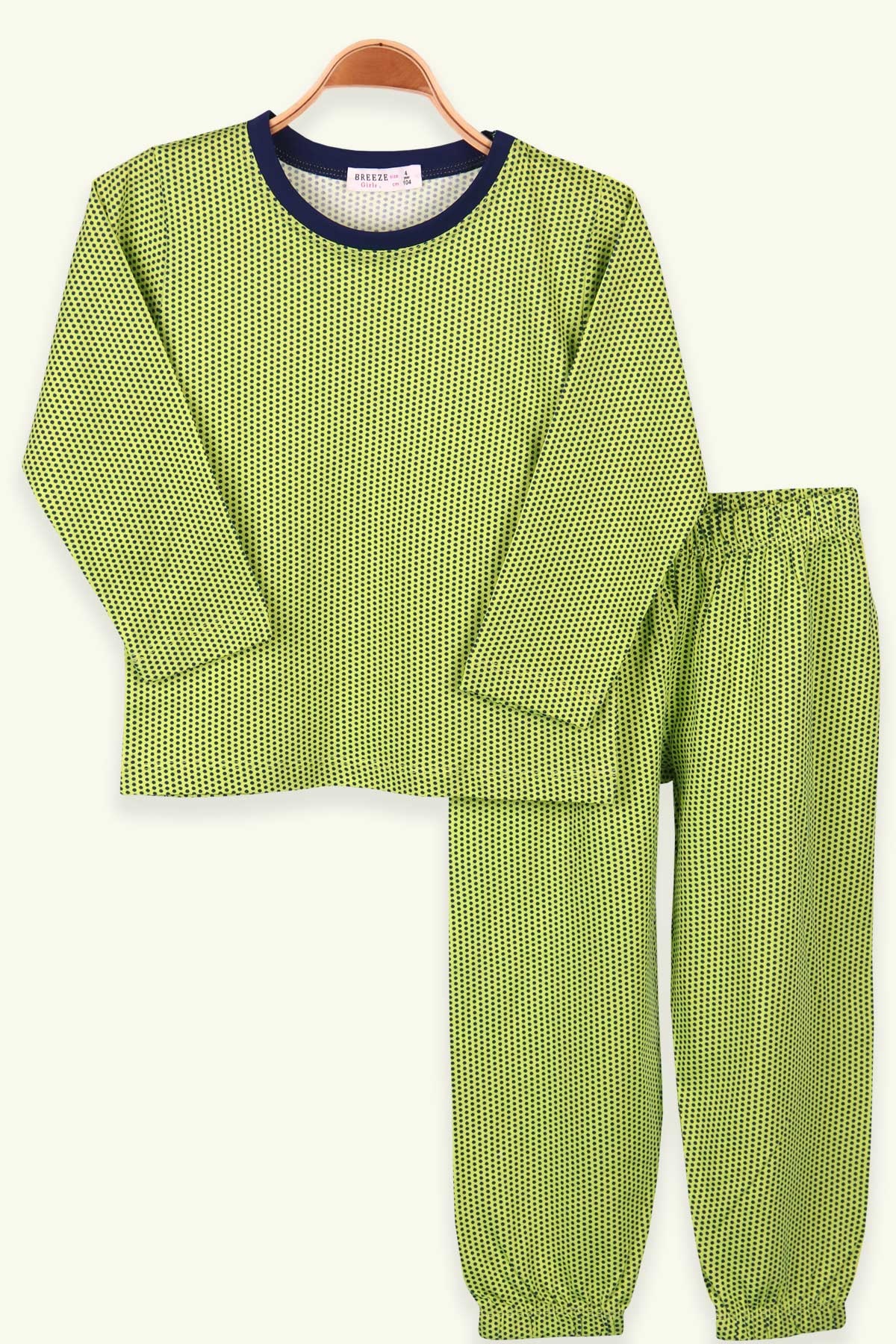 Breeze Kız Çocuk Pijama Takımı Puantiyeli Fıstık Yeşili (4-8 Yaş)