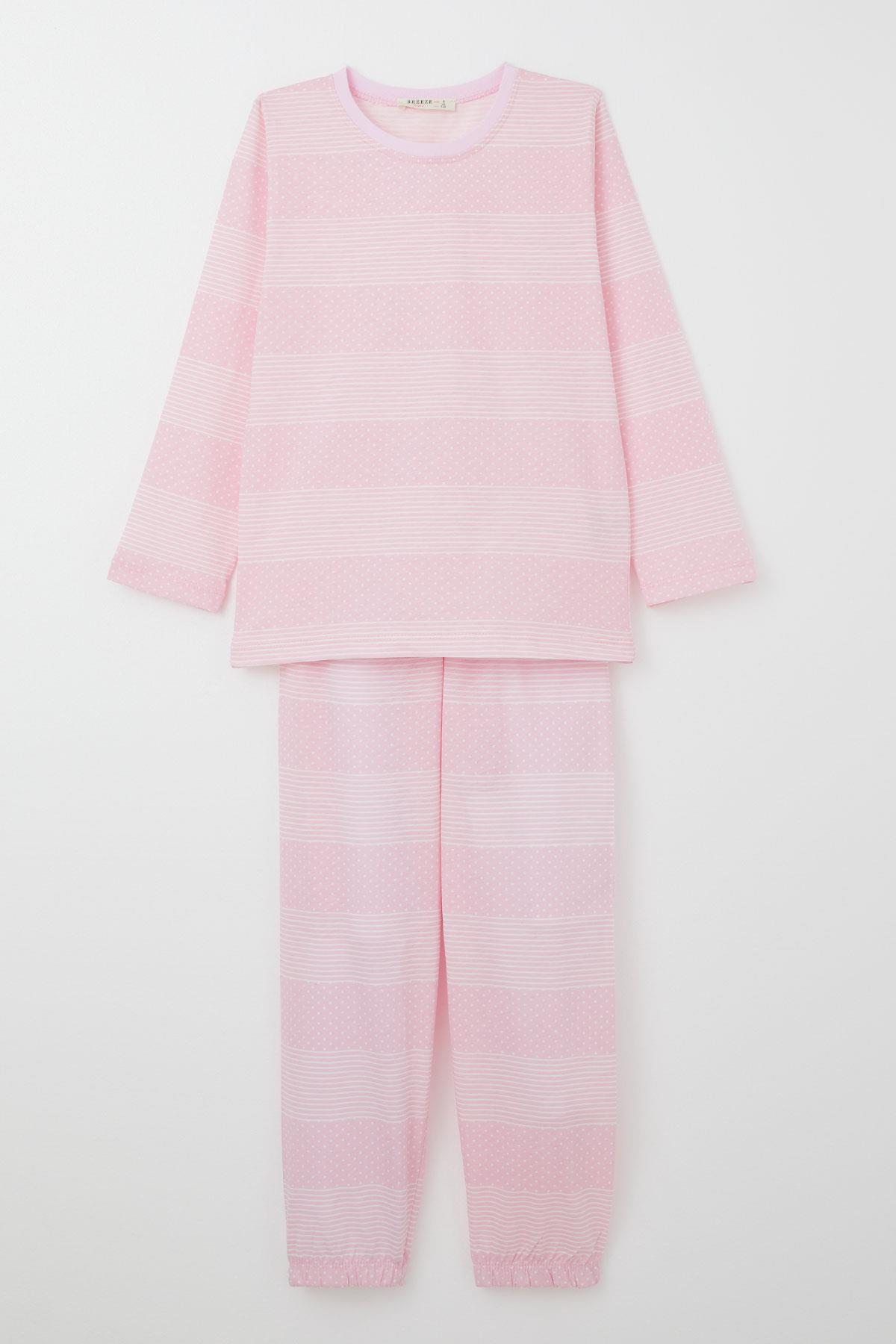 Breeze Kız Çocuk Pijama Takımı Puantiye Desenli Pembe (4-8 Yaş)