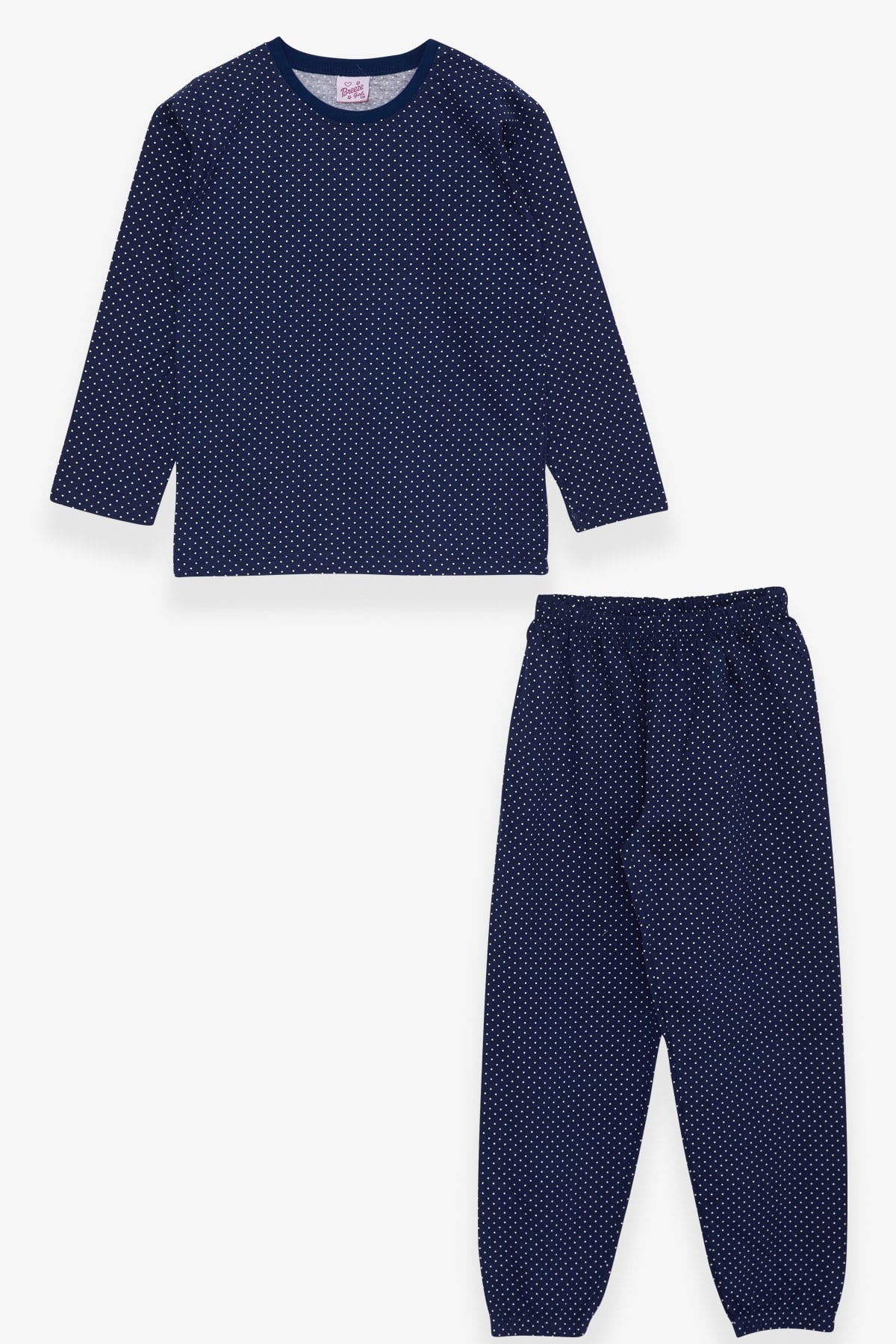 Breeze Kız Çocuk Pijama Takımı Puantiye Desenli Lacivert (4-8 Yaş)