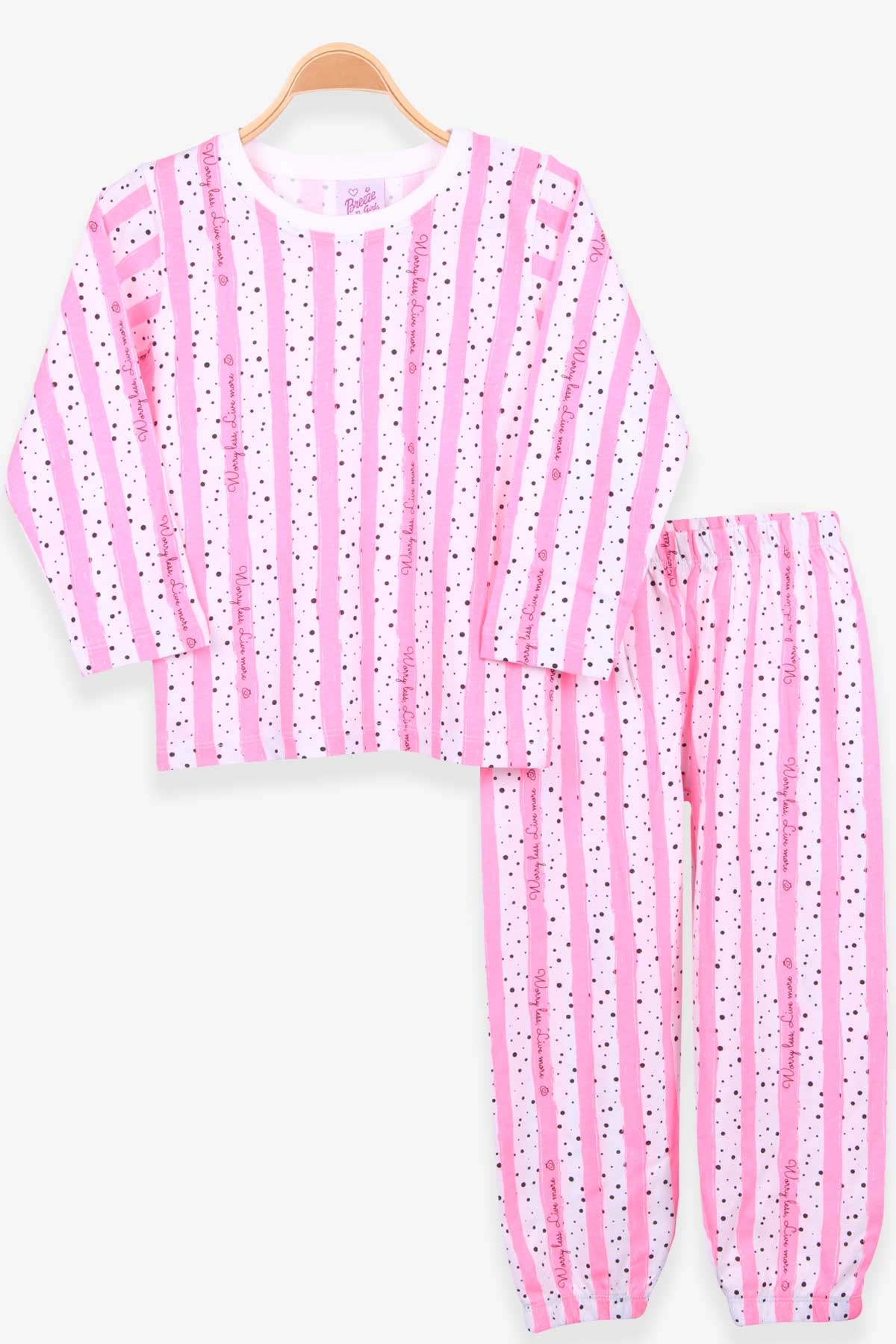Breeze Kız Çocuk Pijama Takımı Puantiyeli Neon Pembe (4-8 Yaş)