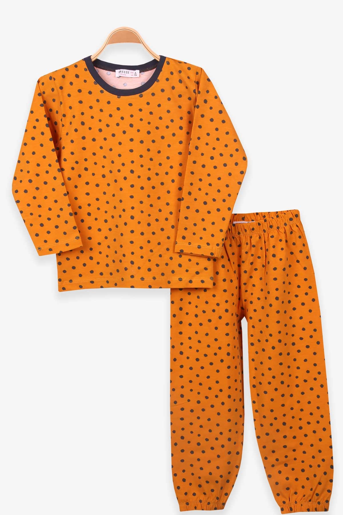 Breeze Kız Çocuk Pijama Takımı Puantiyeli Hardal Sarı (4-8 Yaş)