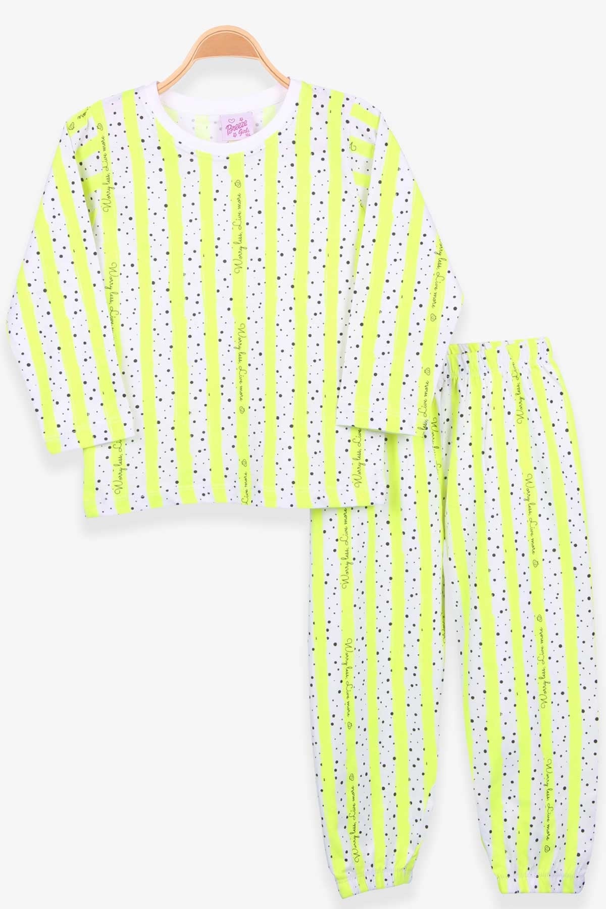 Breeze Kız Çocuk Pijama Takımı Puantiyeli Neon Yeşil (4-8 Yaş)