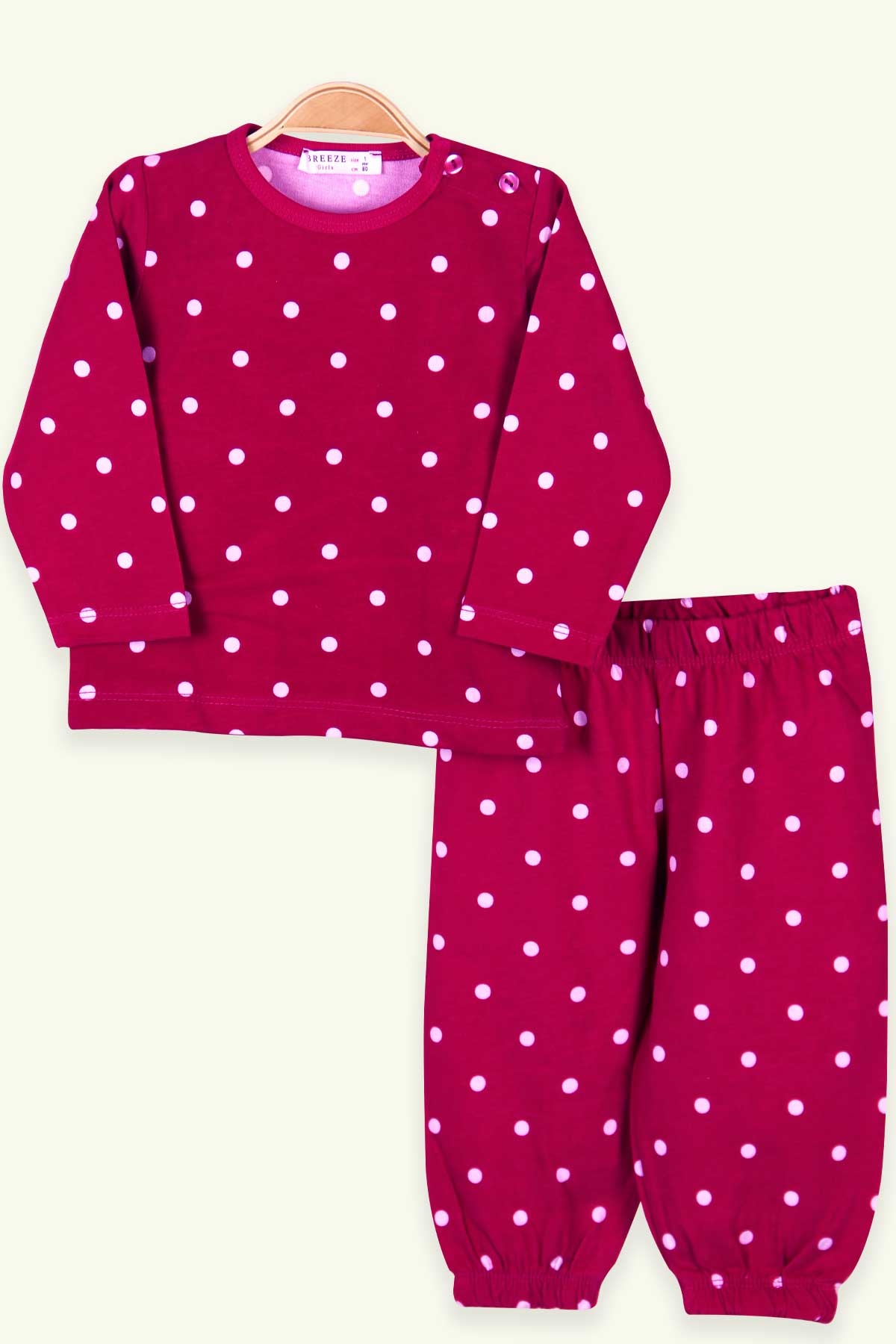 Breeze Kız Çocuk Pijama Takımı Puantiyeli Fuşya (9 Ay-8 Yaş)
