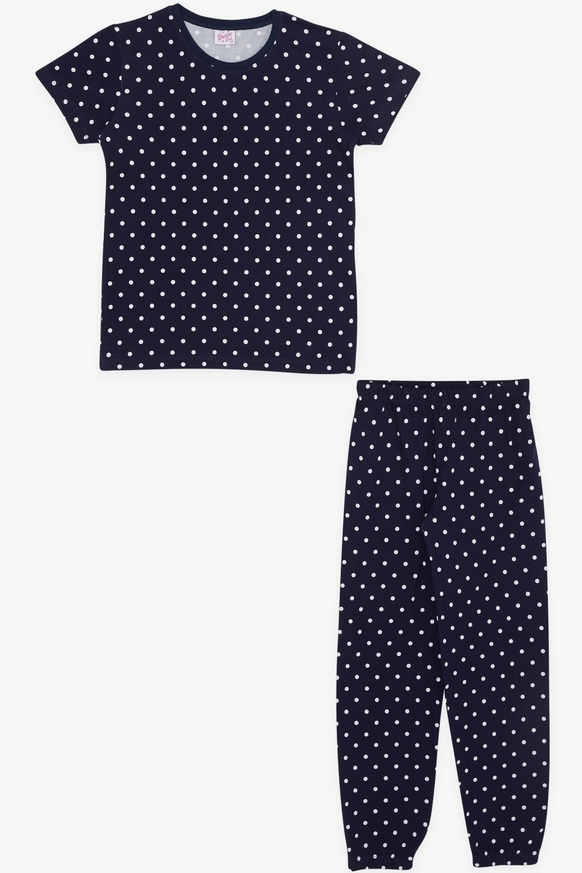 Breeze Kız Çocuk Pijama Takımı Puantiye Desenli Lacivert (4-8 Yaş)