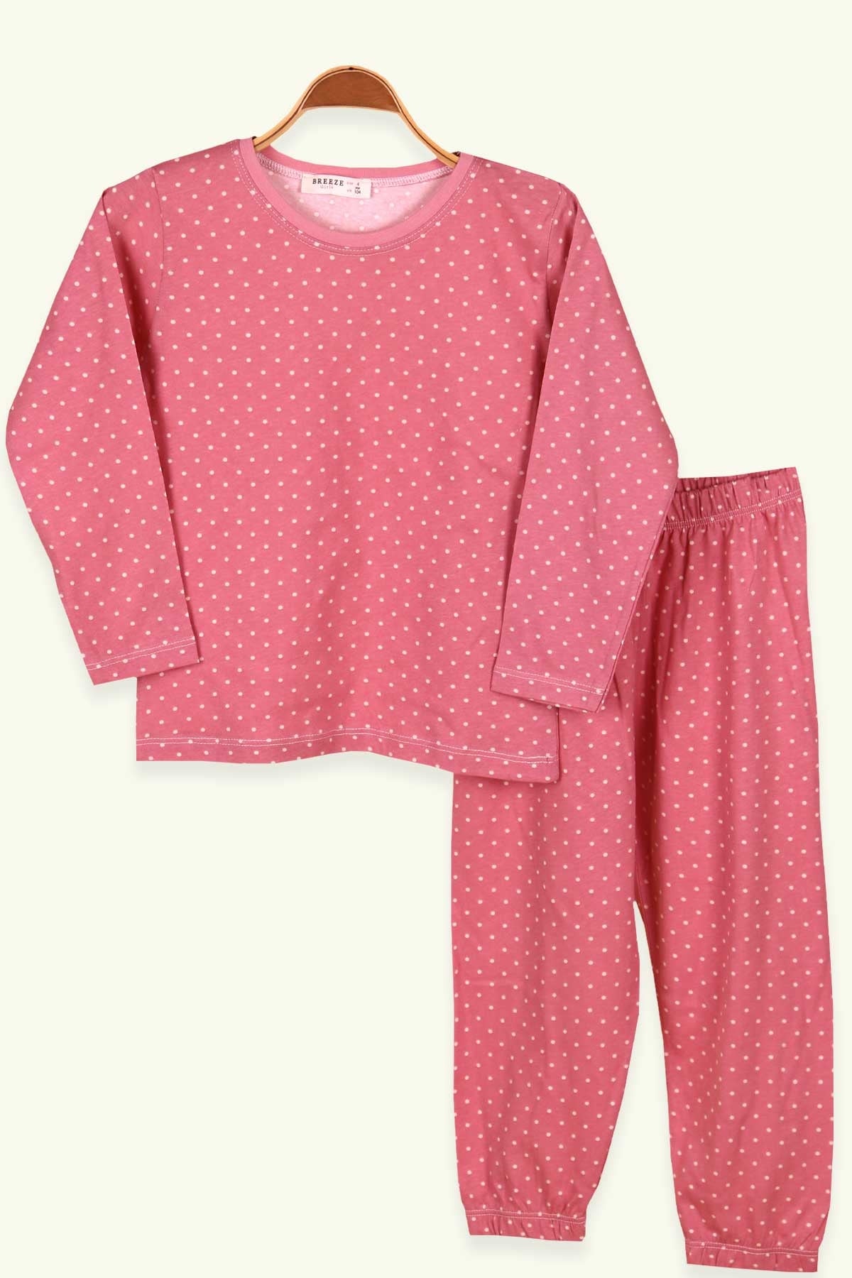 Breeze Kız Çocuk Pijama Takımı Puantiyeli Pudra (4-8 Yaş)