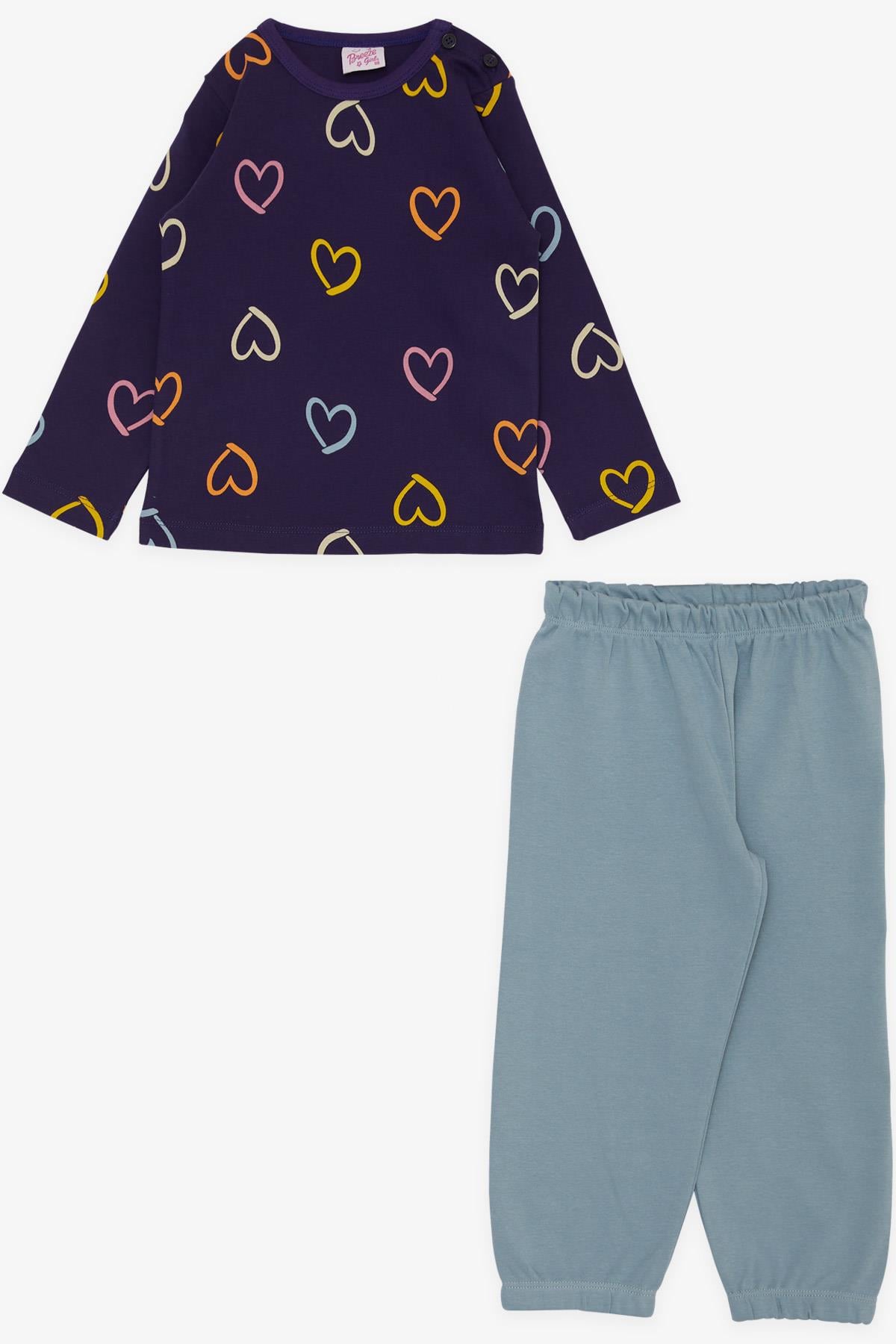 Breeze Kız Çocuk Pijama Takımı Renkli Kalp Desenli Mor (1-4 Yaş)