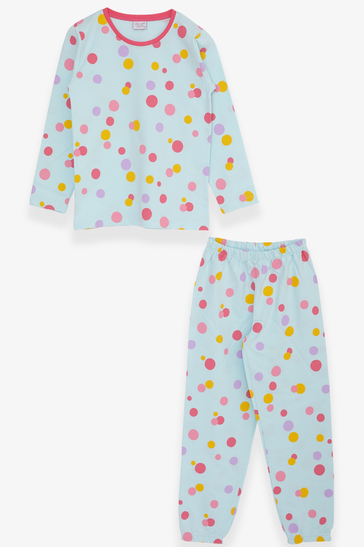 Breeze Kız Çocuk Pijama Takımı Renkli Puan Desenli Açık Mavi (9-14 Yaş)
