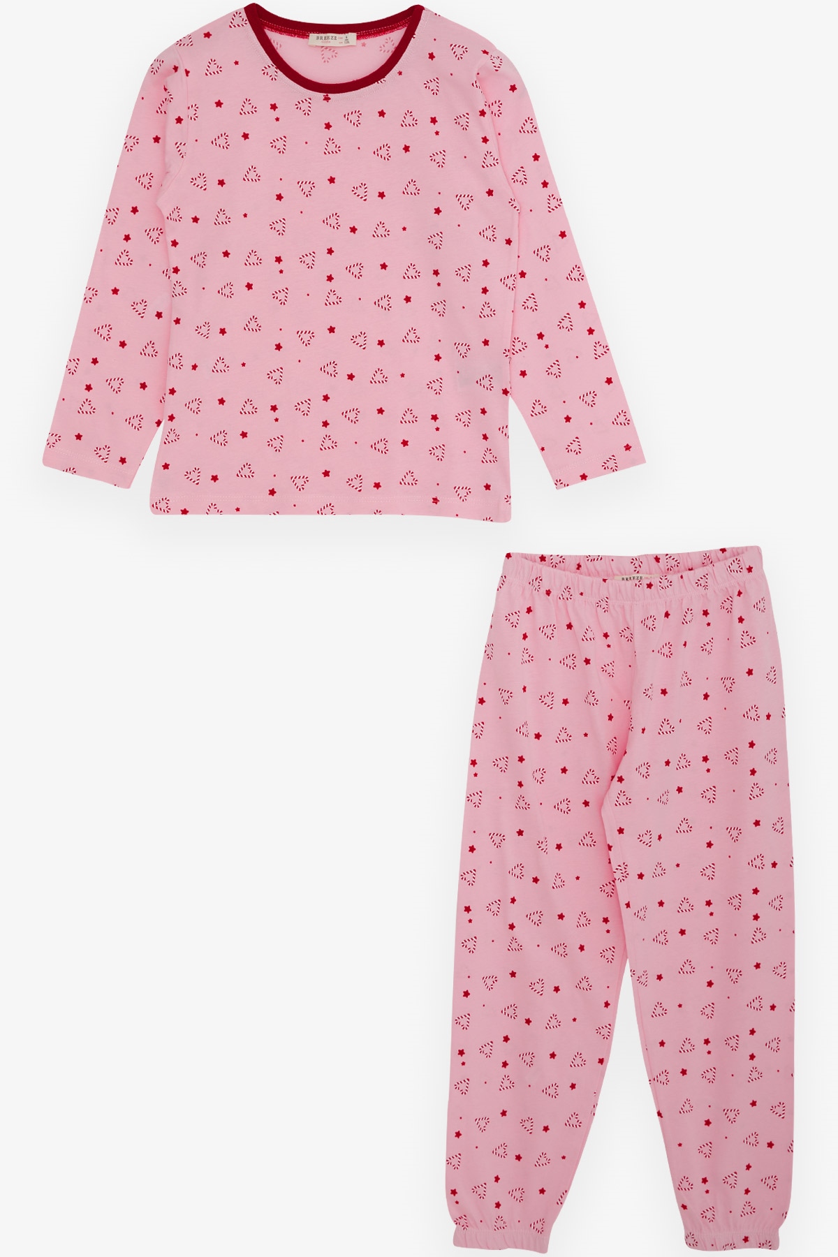 Breeze Kız Çocuk Pijama Takımı Renkli Kalp Desenli Pembe (4-8 Yaş)