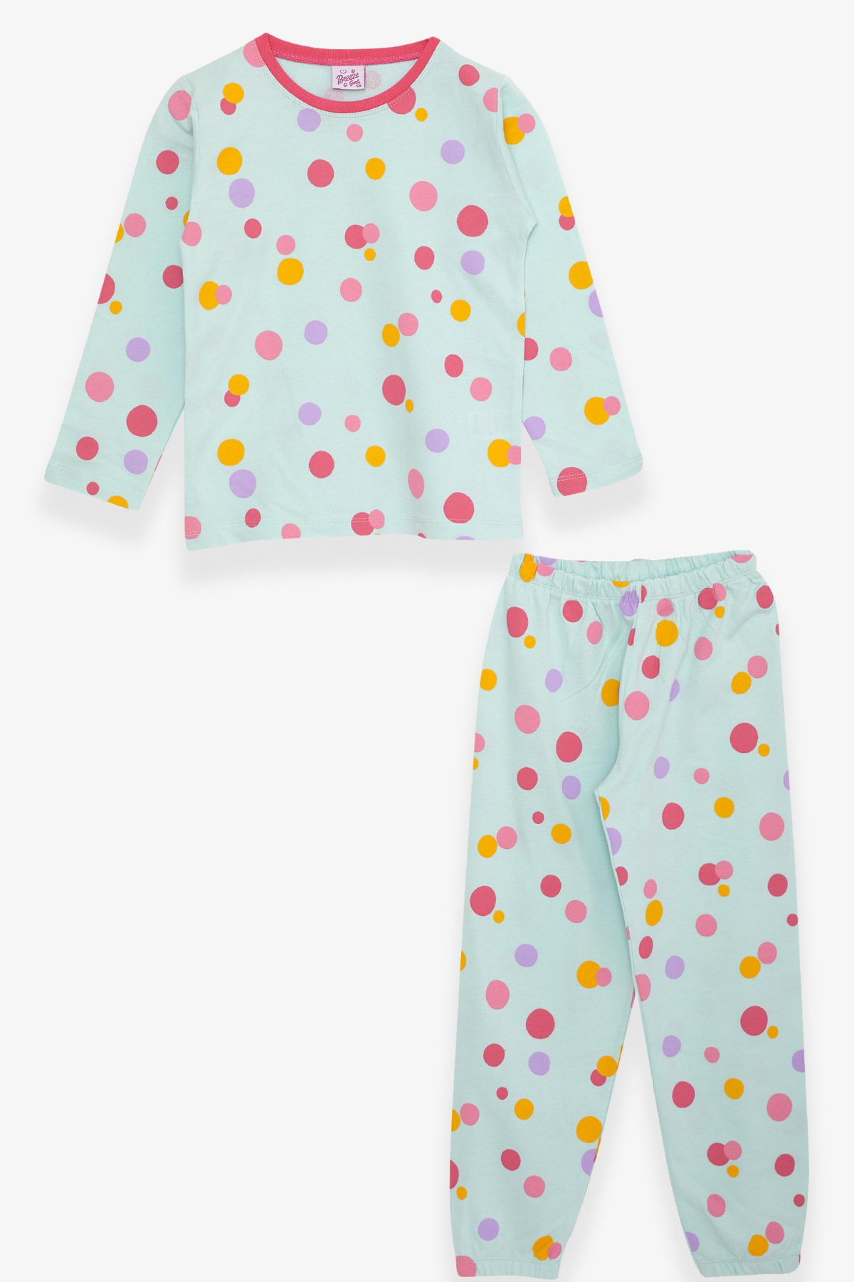 Breeze Kız Çocuk Pijama Takımı Renkli Puan Desenli Su Yeşili (4-8 Yaş)