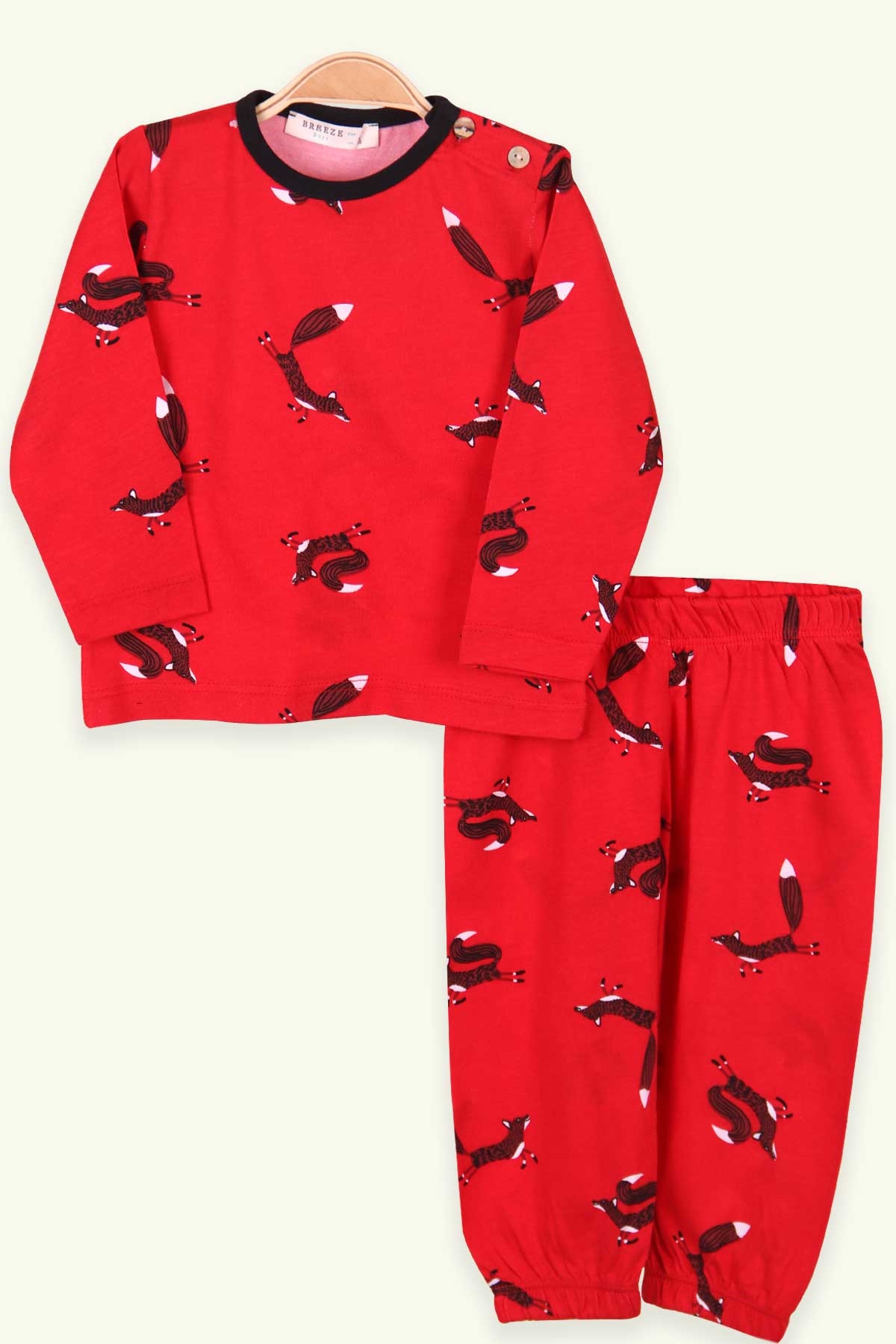 Breeze Kız Çocuk Pijama Takımı Sansar Desenli Kırmızı (9 Ay-3 Yaş)