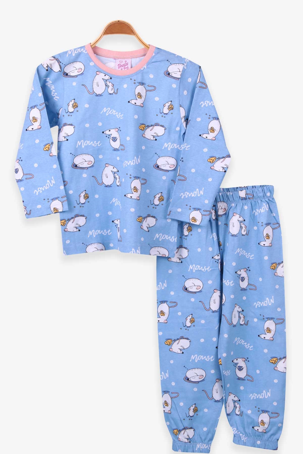 Breeze Kız Çocuk Pijama Takımı Sevimli Fare Mavi (4-8 Yaş)