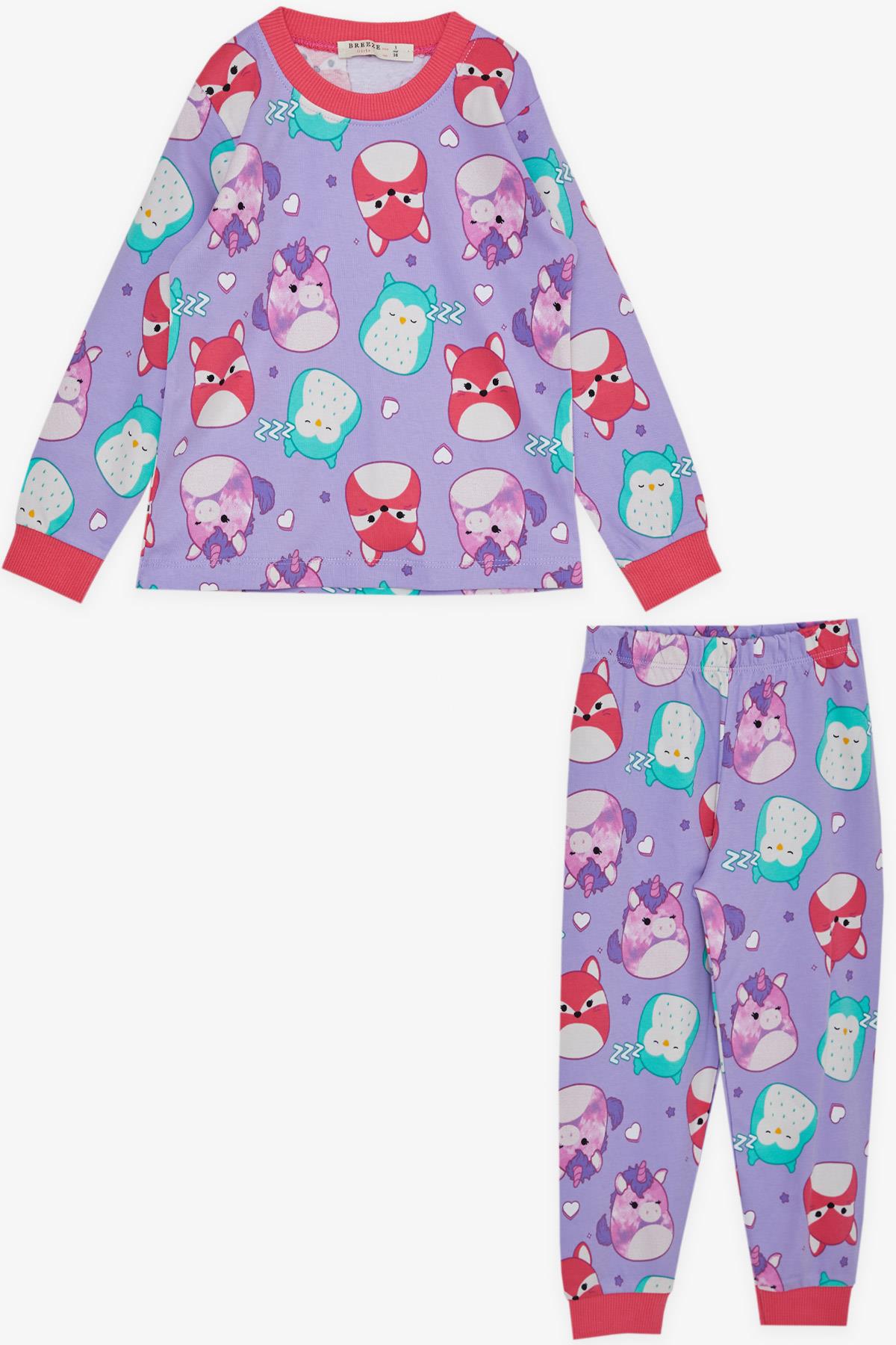 Kız Çocuk Pijama Takımı Sevimli Hayvancıklar Desenli Lila 1-4 Yaş -  Eğlenceli Kız Çocuk Pijamaları| Breeze