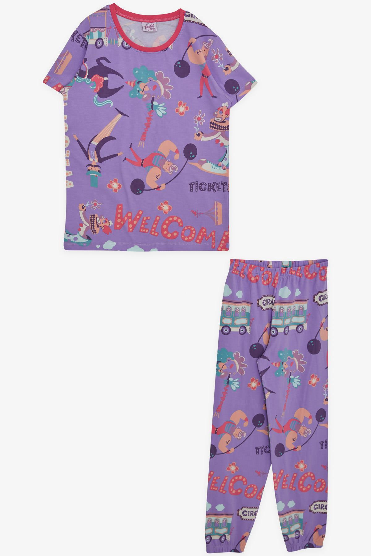 Breeze Kız Çocuk Pijama Takımı Sirk Temalı Lila (4-8 Yaş)