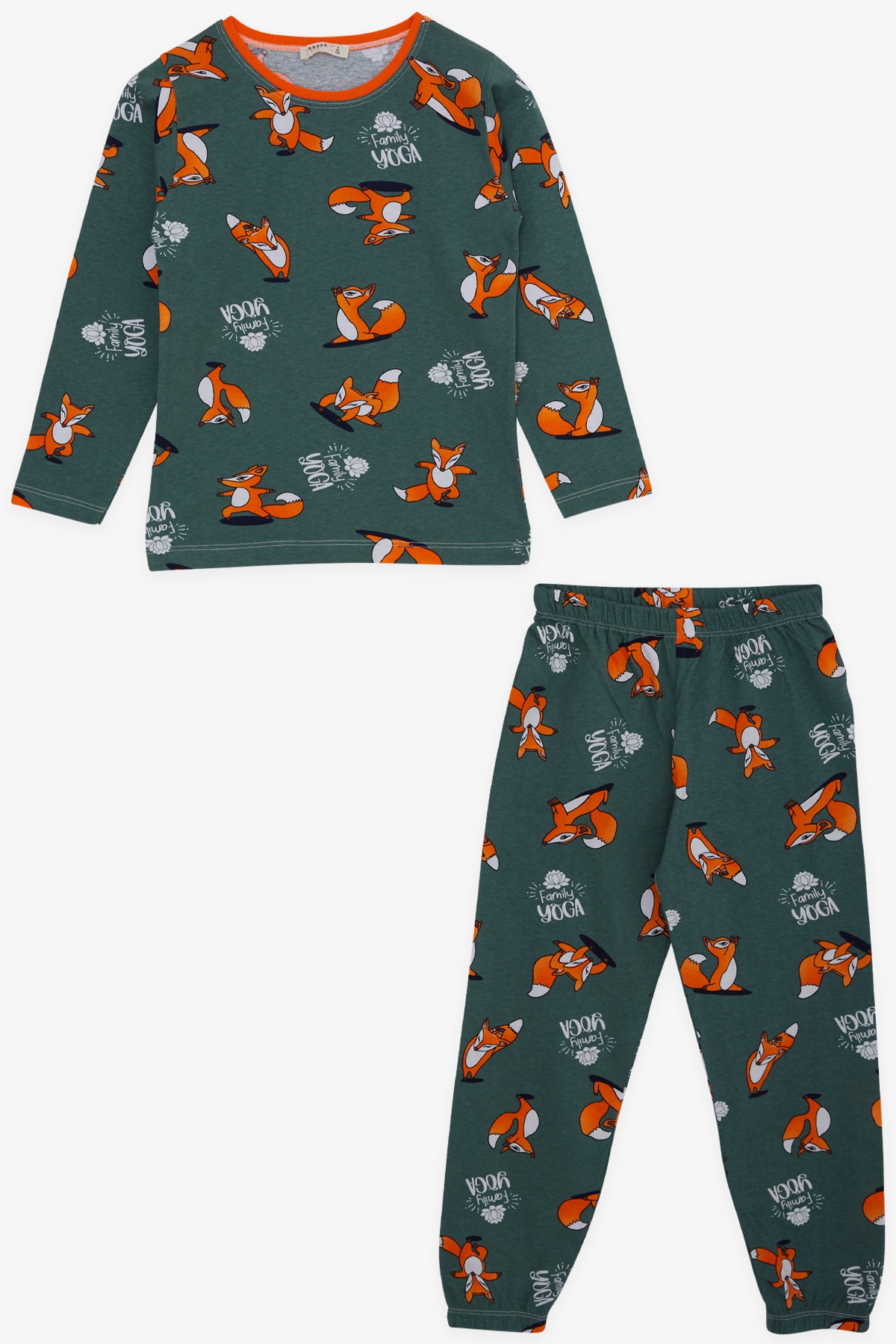 Breeze Kız Çocuk Pijama Takımı Sportif Tilkicik Yeşil (4-8 Yaş)
