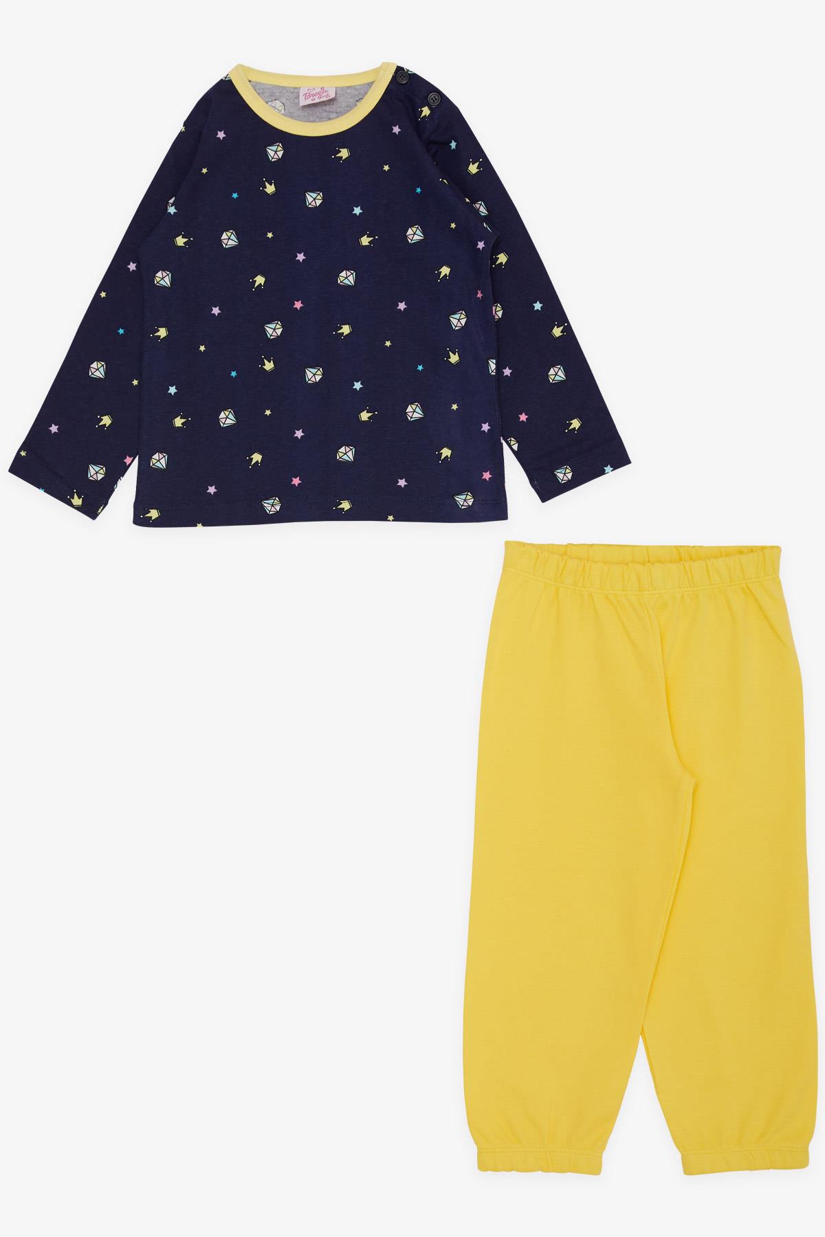 Breeze Kız Çocuk Pijama Takımı Taç Desenli Lacivert (1-4 Yaş)