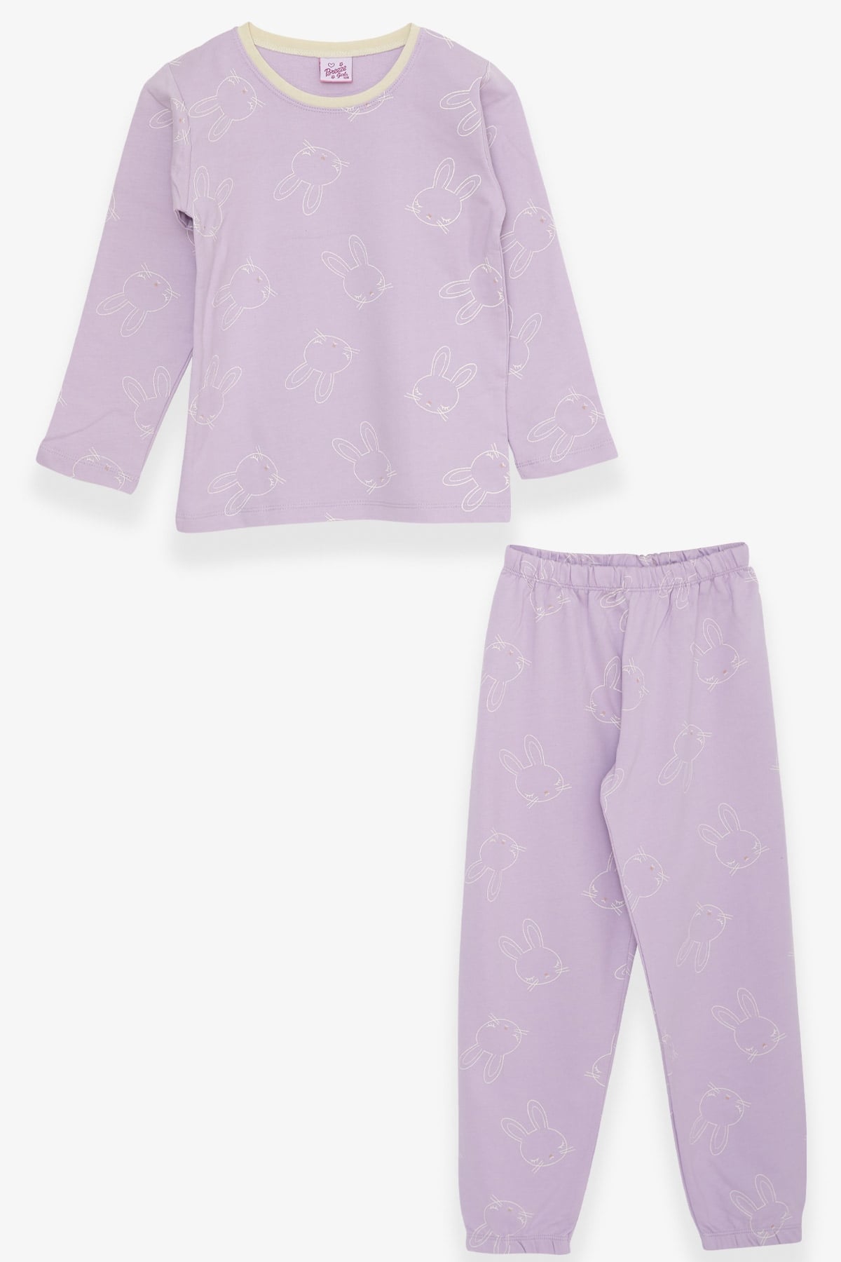 Breeze Kız Çocuk Pijama Takımı Tavşancık Desenli Lila (4-8 Yaş)