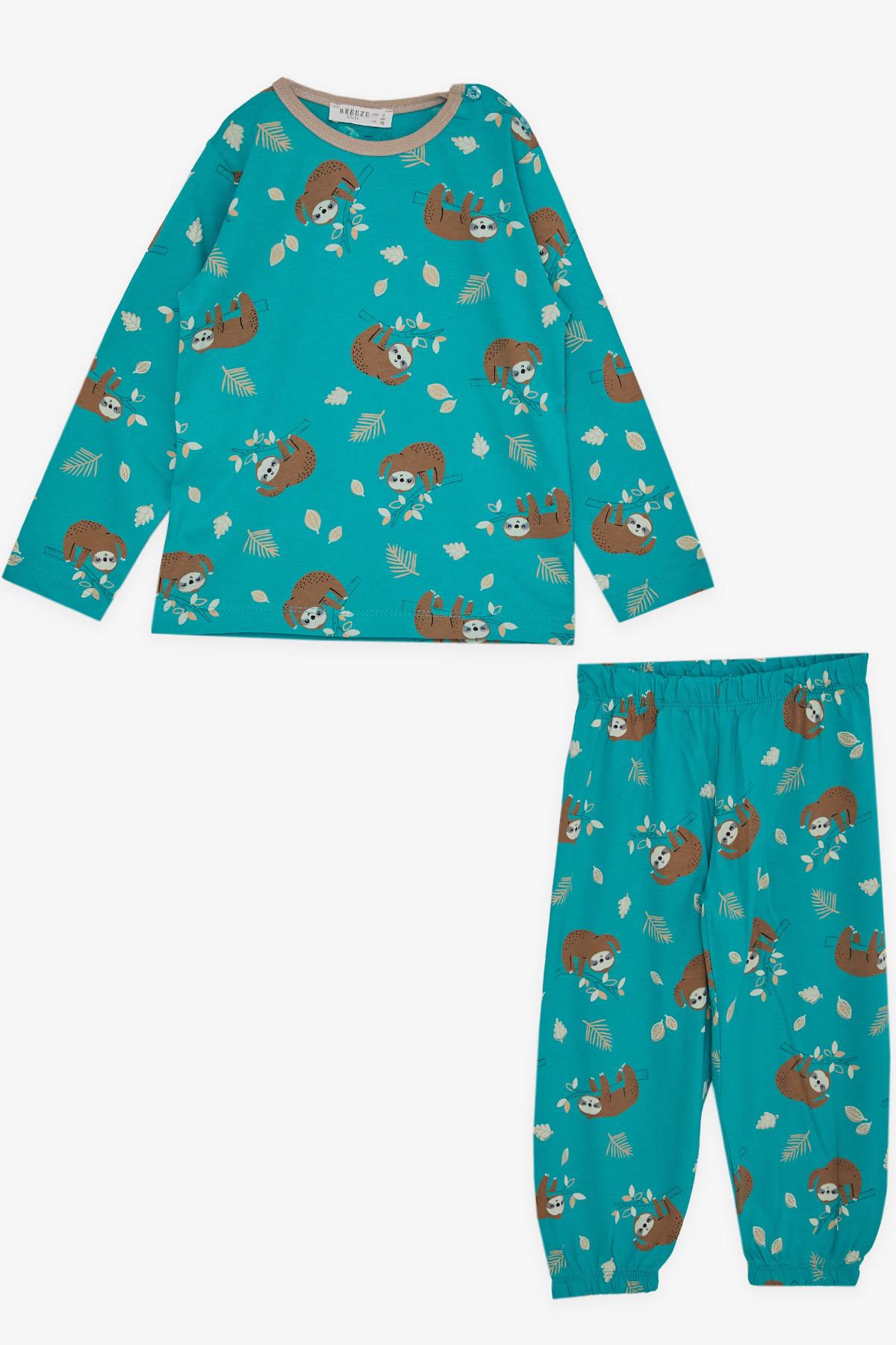 Kız Çocuk Pijama Takımı Tembel Hayvancık Desenli Yeşil 1-4 Yaş - Eğlenceli  Kız Çocuk Pijamaları| Breeze