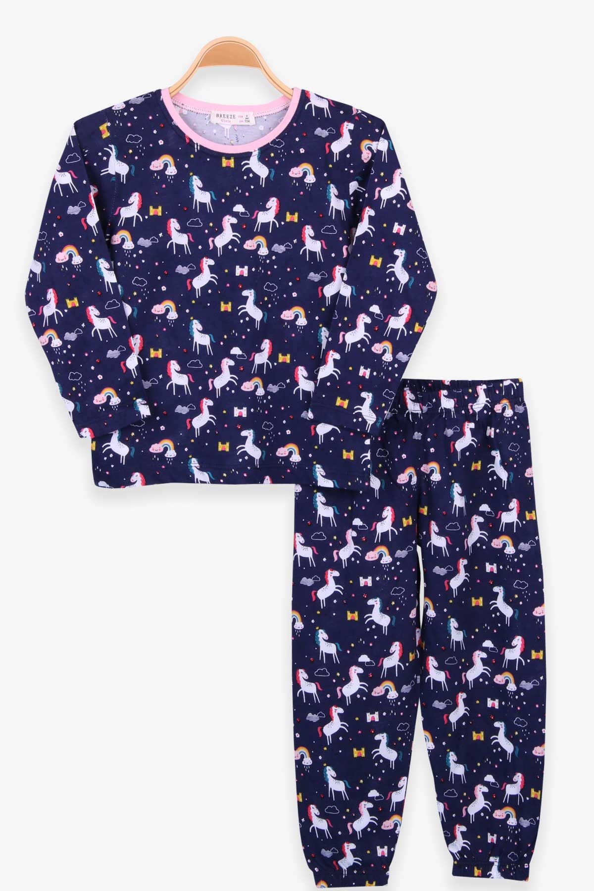 Breeze Kız Çocuk Pijama Takımı Unicorn Lacivert (4-8 Yaş)