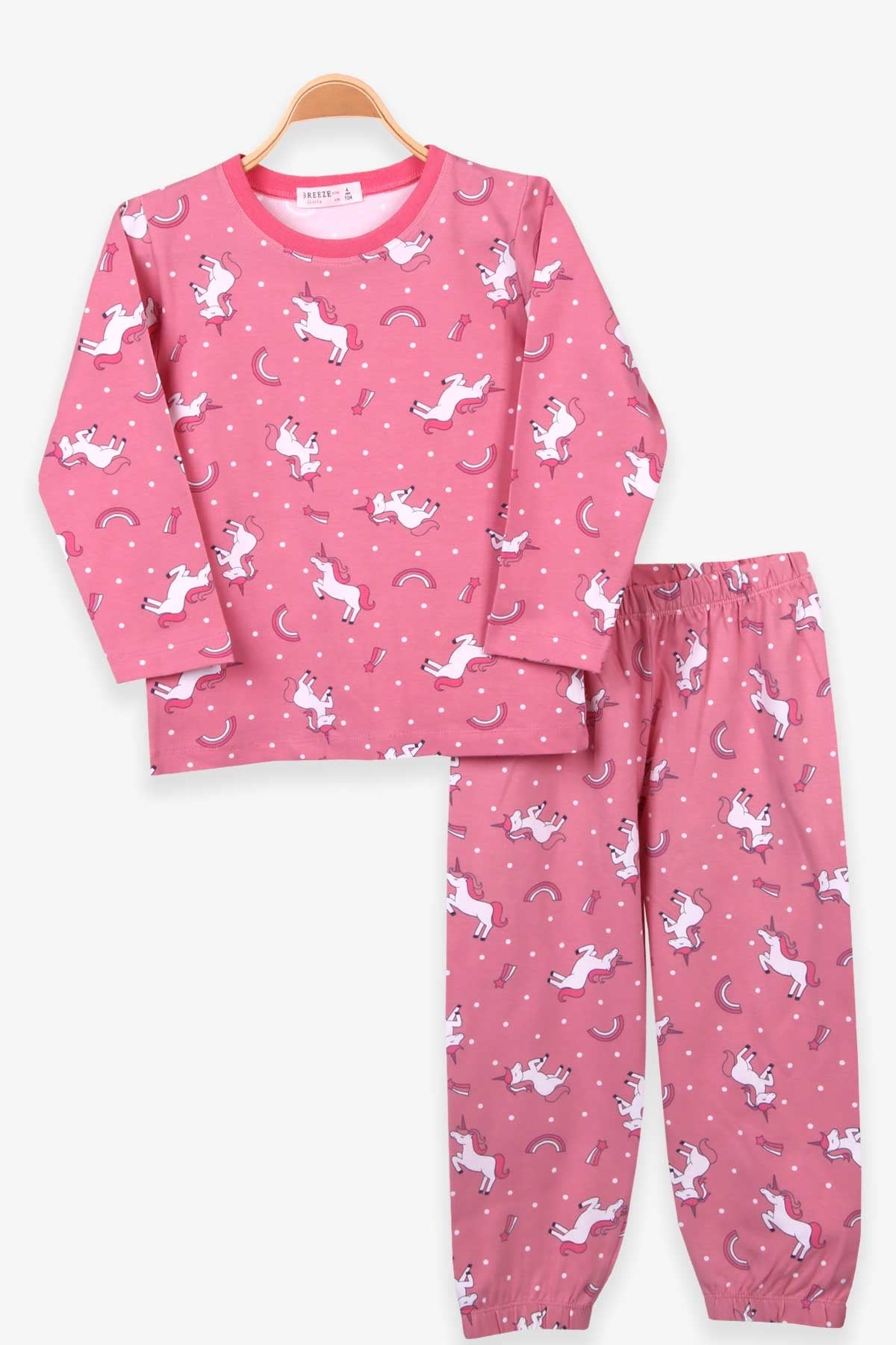 Breeze Kız Çocuk Pijama Takımı Unicorn Gülkurusu (4-8 Yaş)