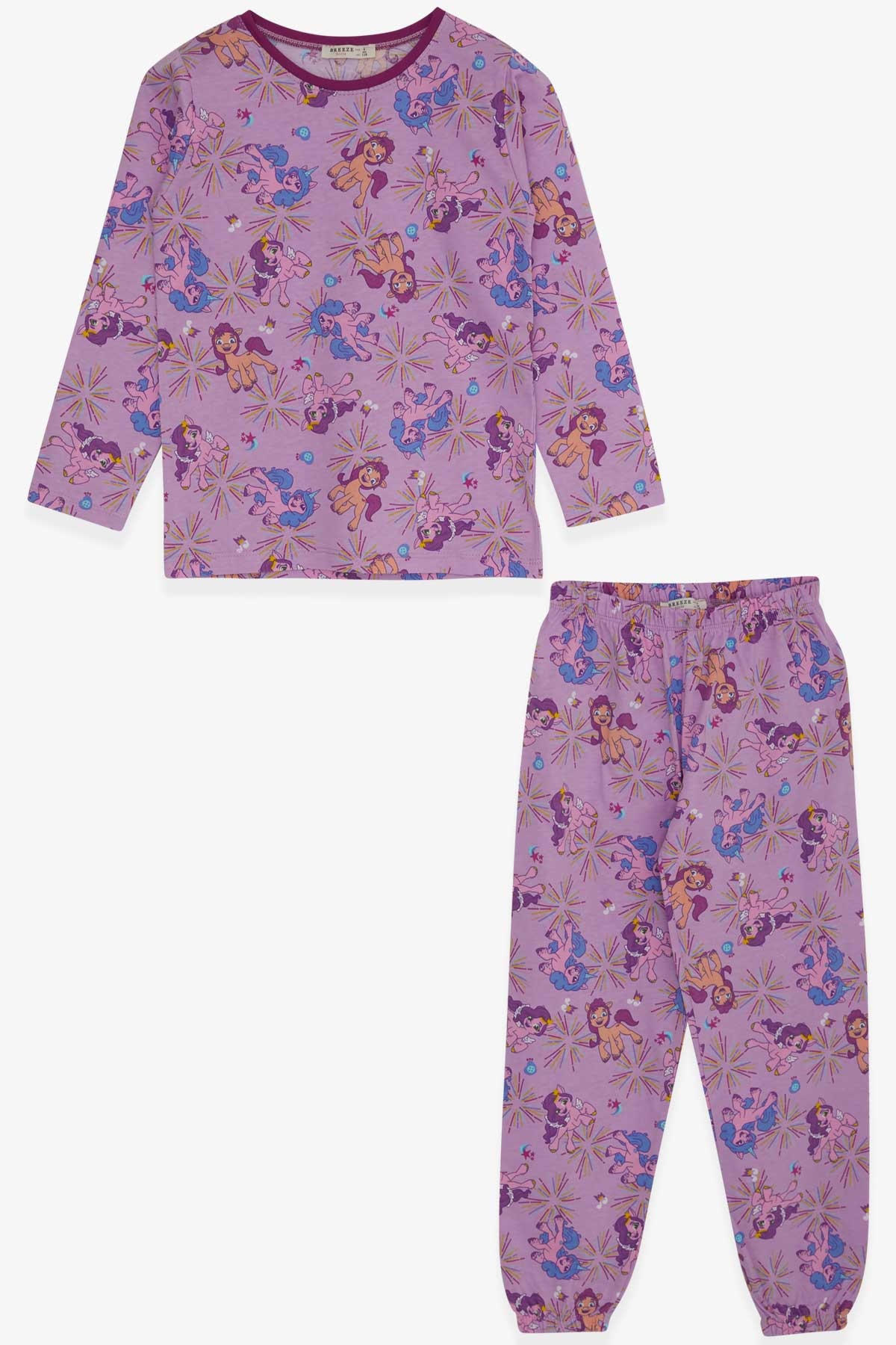 Breeze Kız Çocuk Pijama Takımı Unıcorn Desenli Lila (4-8 Yaş)