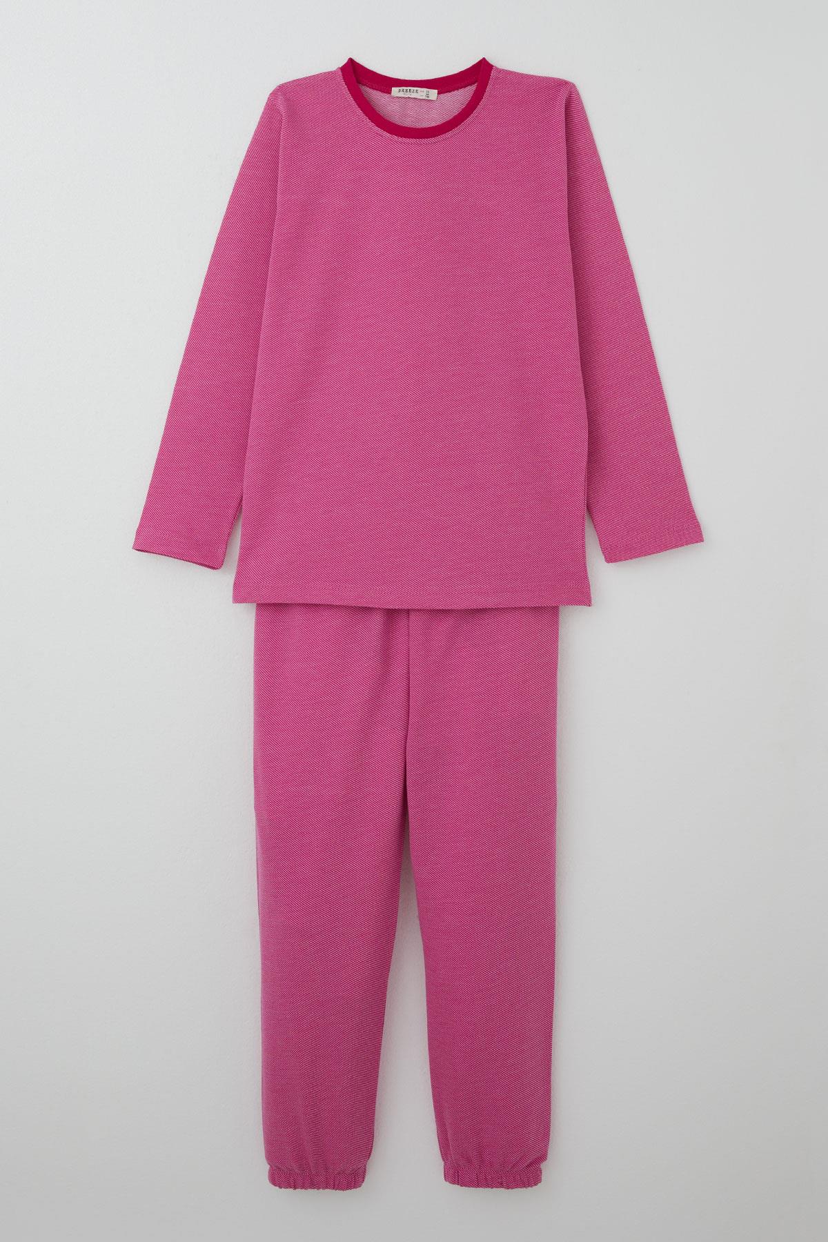 Breeze Kız Çocuk Pijama Takımı Verev Çizgi Desenli Pembe (9-12 Yaş)