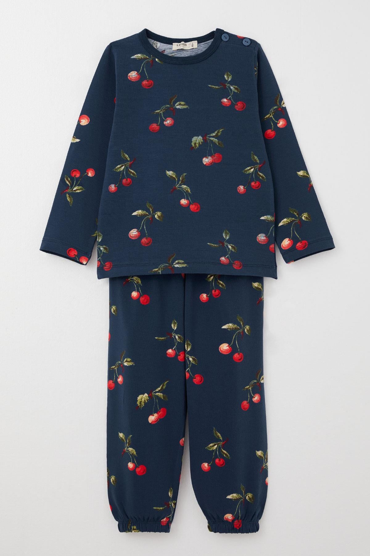 Breeze Kız Çocuk Pijama Takımı Vişne Desenli Koyu Mavi (1-3 Yaş)