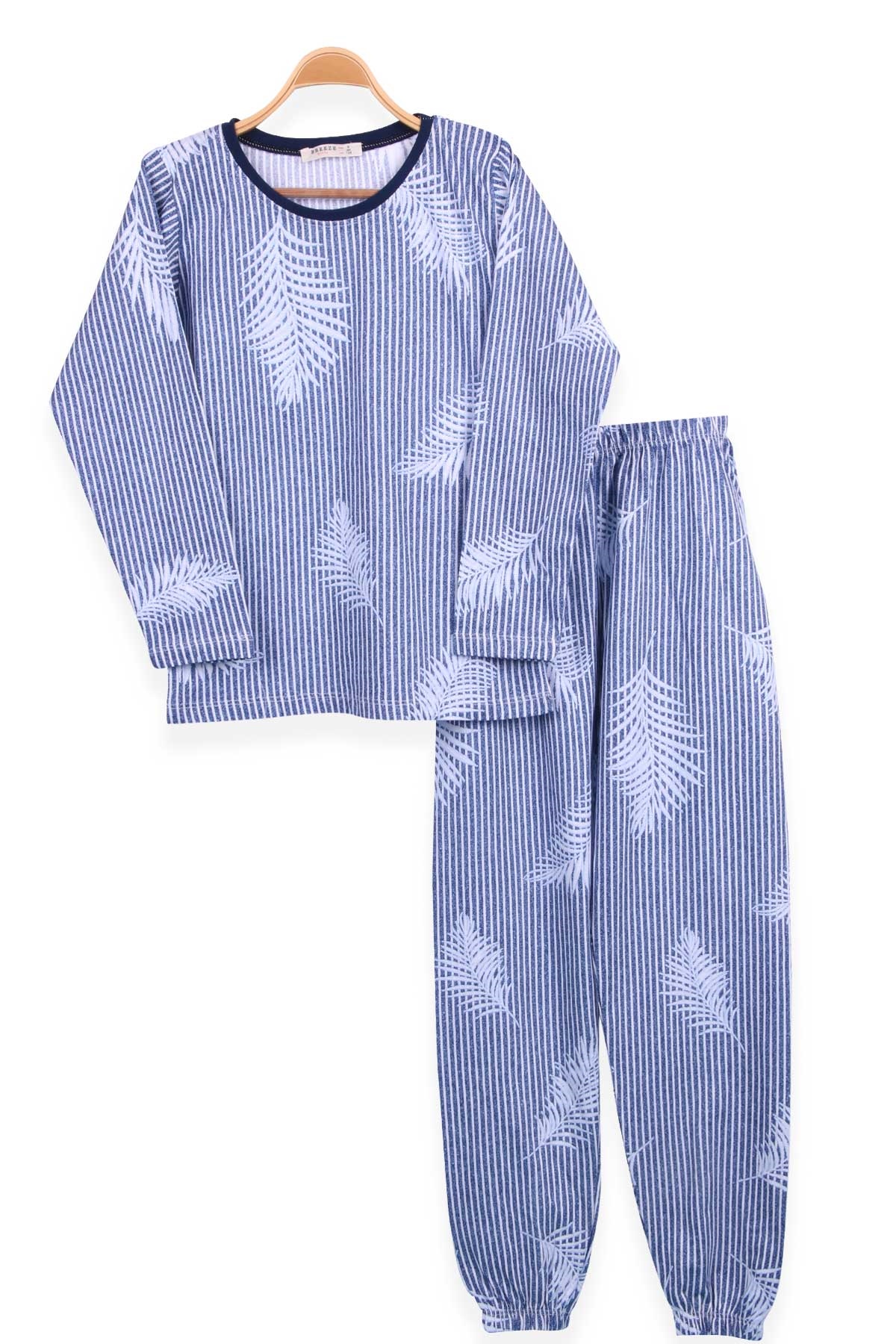 Breeze Kız Çocuk Pijama Takımı Yaprak Desenli Mavi (9-12 Yaş)