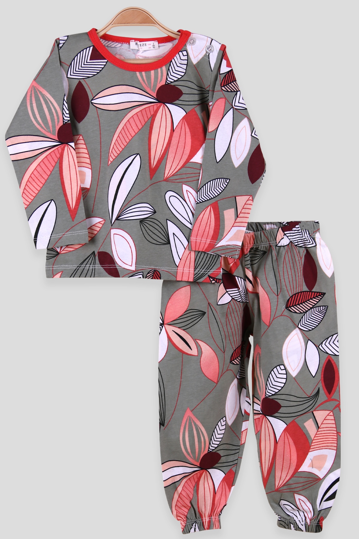 Breeze Kız Çocuk Pijama Takımı Yaprak Desenli Yeşil (2-6 Yaş)