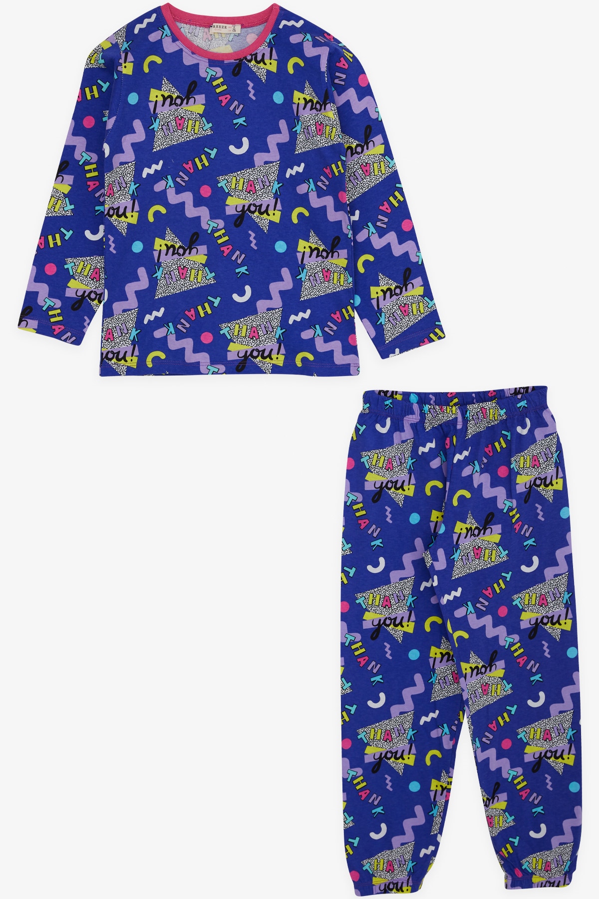 Breeze Kız Çocuk Pijama Takımı Yazı Desenli Mor (4-8 Yaş)