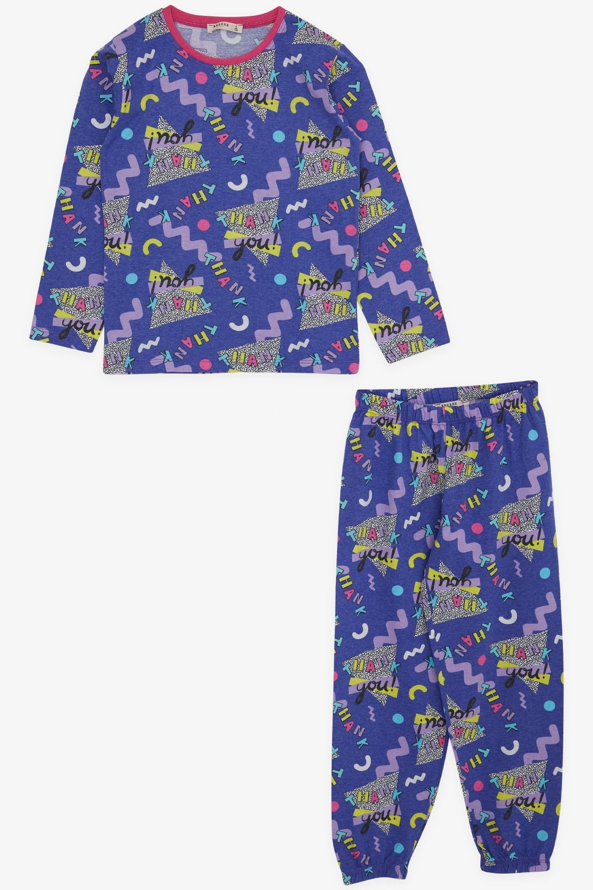 Breeze Kız Çocuk Pijama Takımı Yazı Desenli Mor (4-8 Yaş)