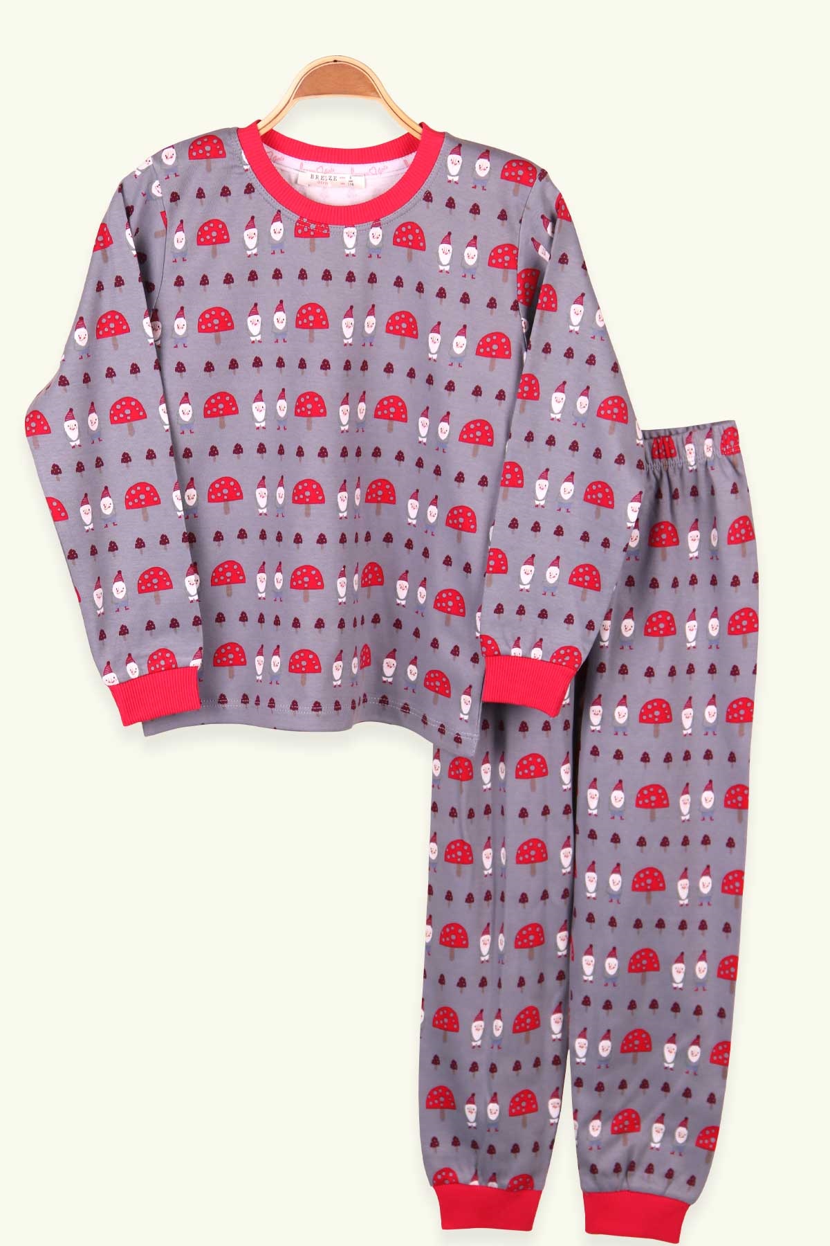 Breeze Kız Çocuk Pijama Takımı Yılbaşı Temalı Füme (6-12 Yaş)