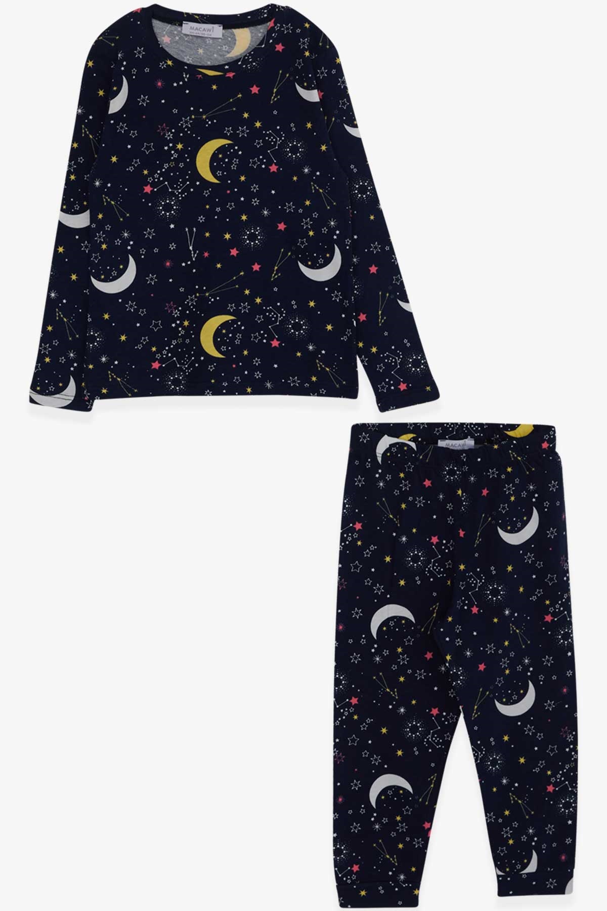 Breeze Kız Çocuk Pijama Takımı Yıldız Desenli Lacivert (3-7 Yaş)