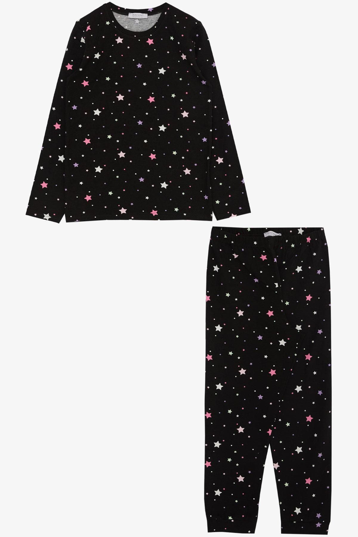 Breeze Kız Çocuk Pijama Takımı Yıldız Desenli Siyah (5-10 Yaş)