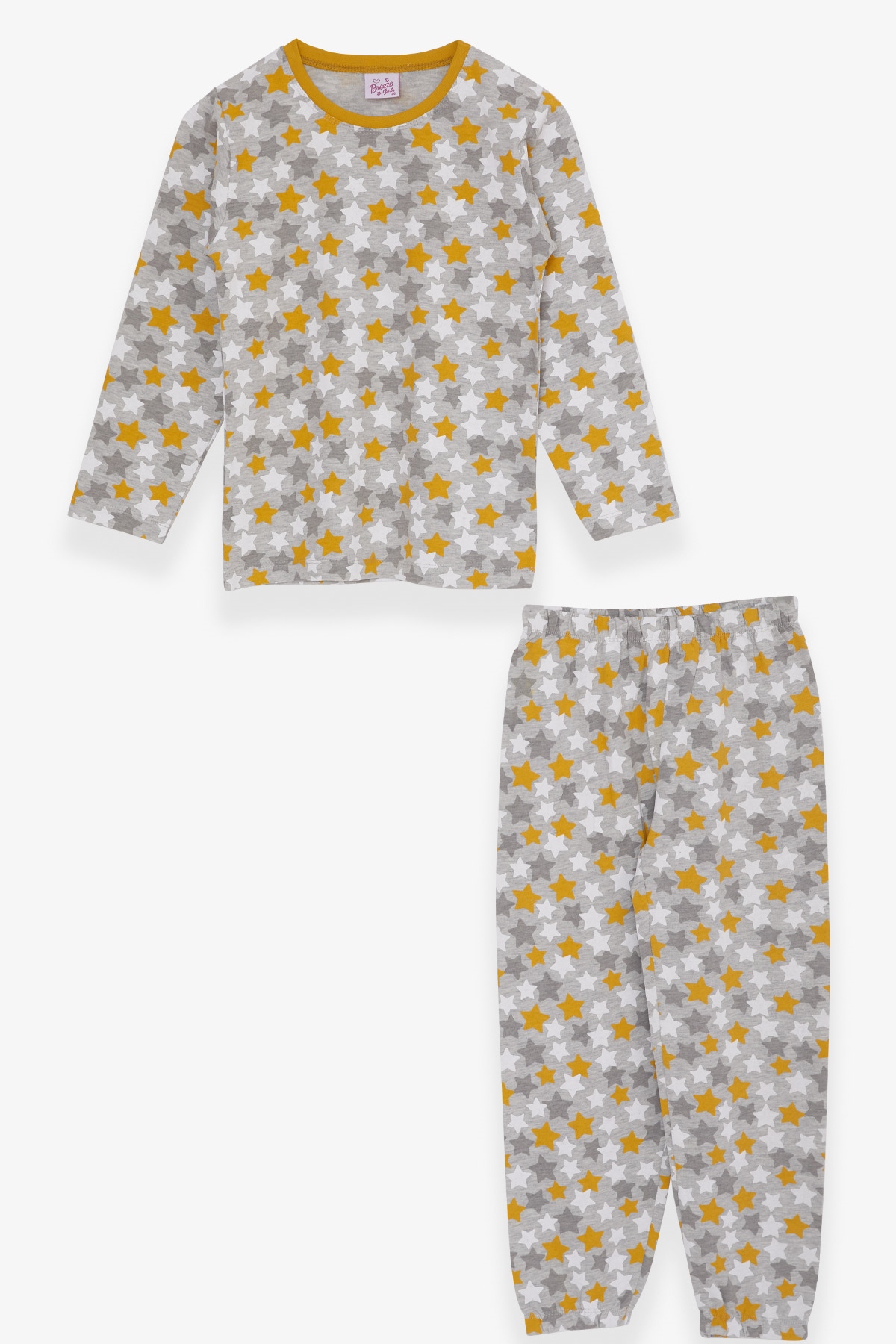 Breeze Kız Çocuk Pijama Takımı Yıldız Desenli Açık Gri Melanj (4-8 Yaş)