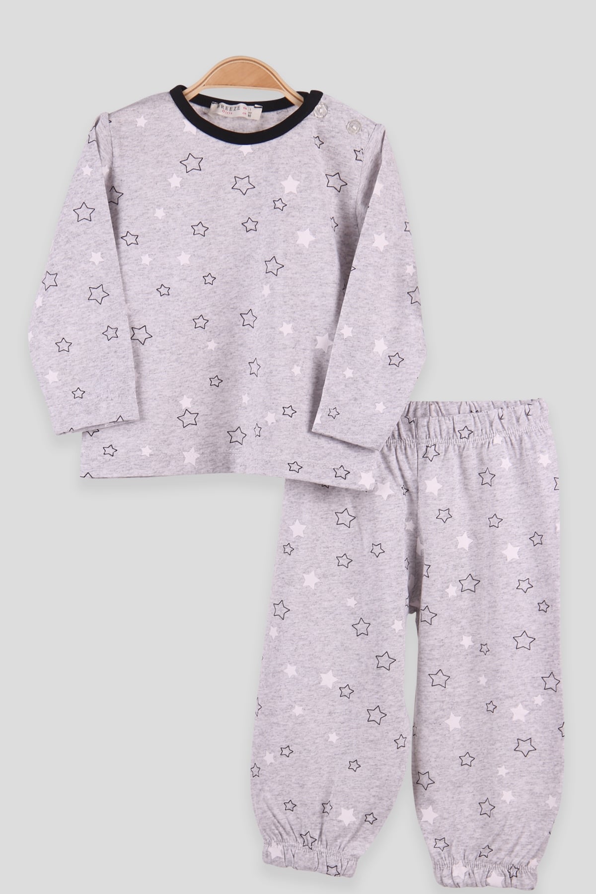 Breeze Kız Çocuk Pijama Takımı Yıldız Desenli Gri (1-4 Yaş)