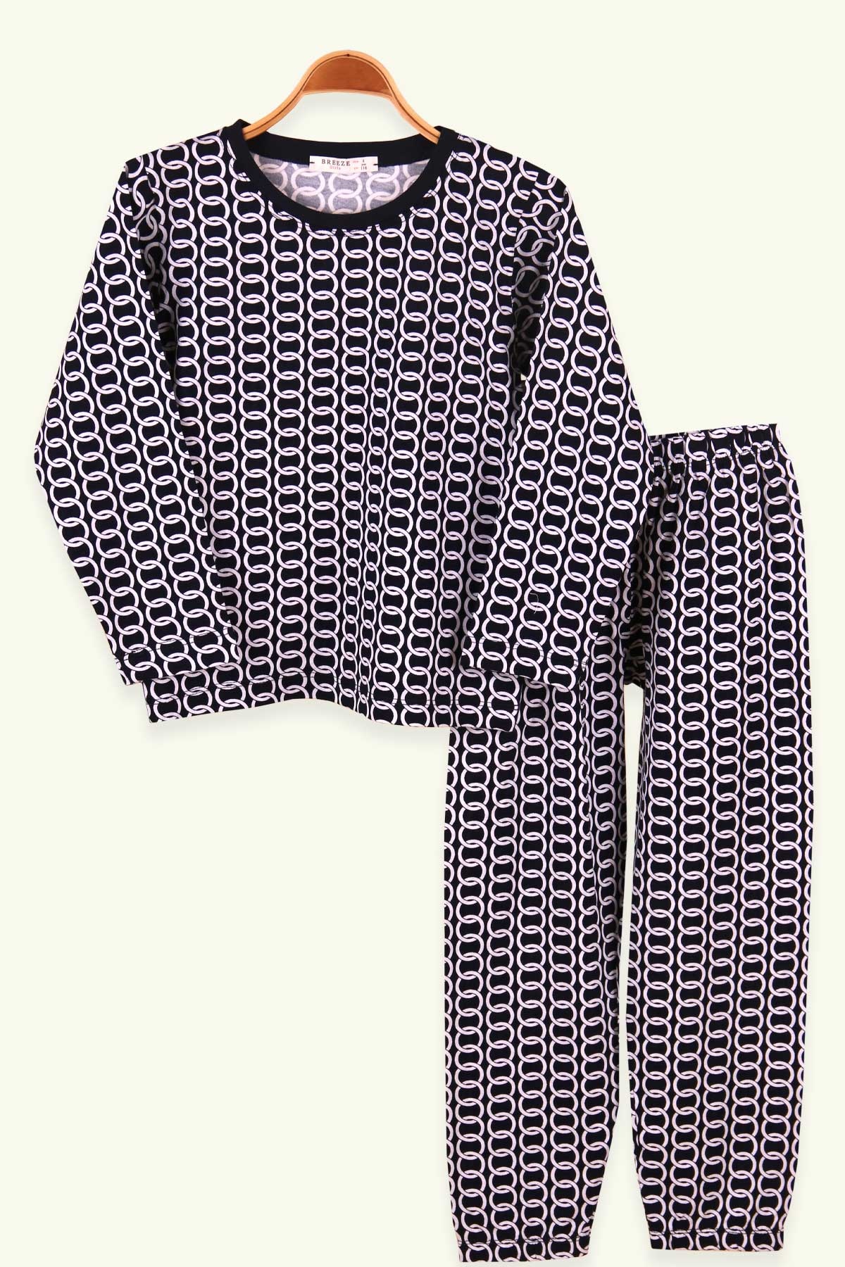 Breeze Kız Çocuk Pijama Takımı Zincir Desenli Lacivert (6-10 Yaş)