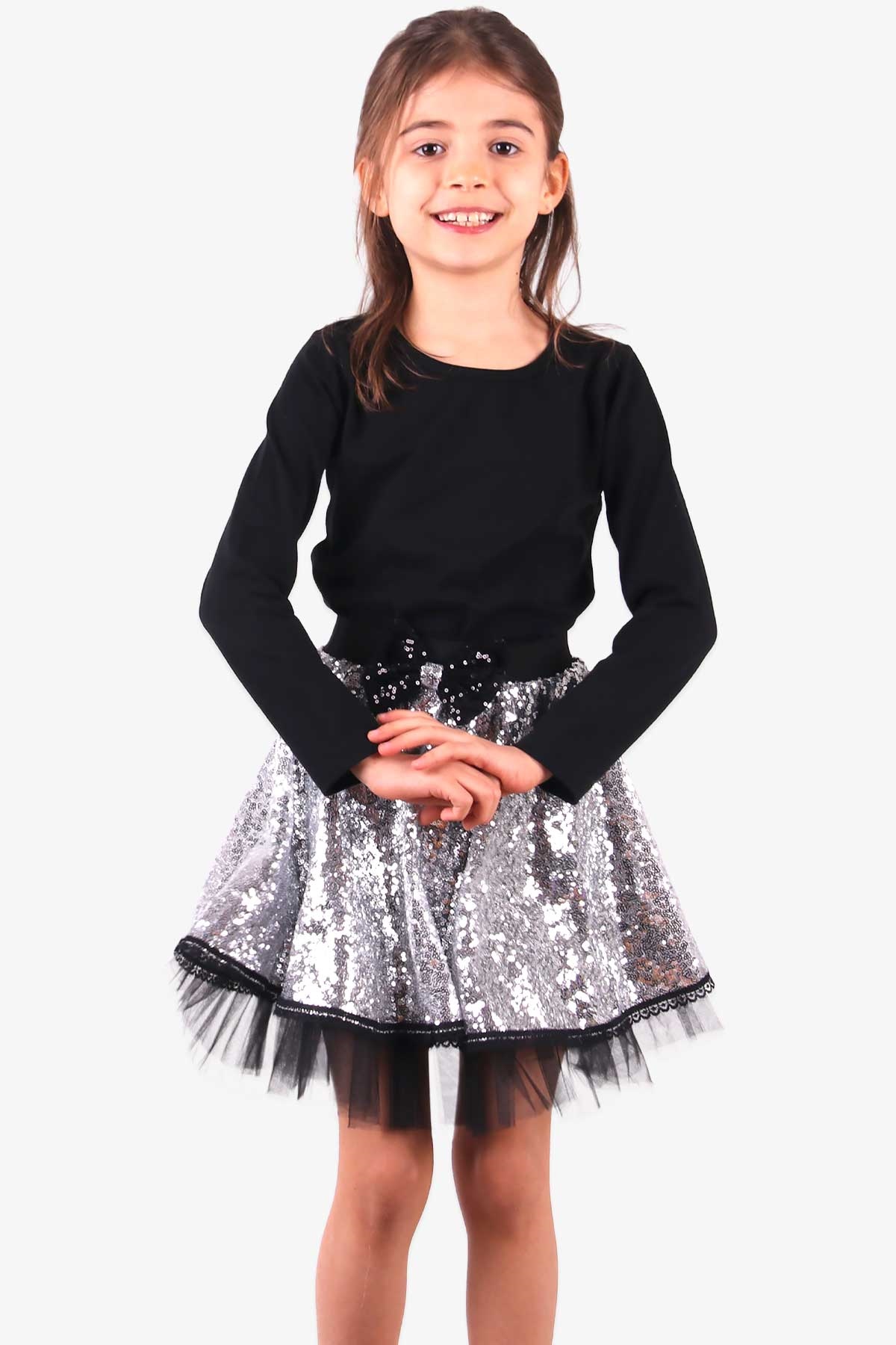 Kız Çocuk Gümüş Renk Pullu Etek Modeli 4-12 Yaş | Breeze
