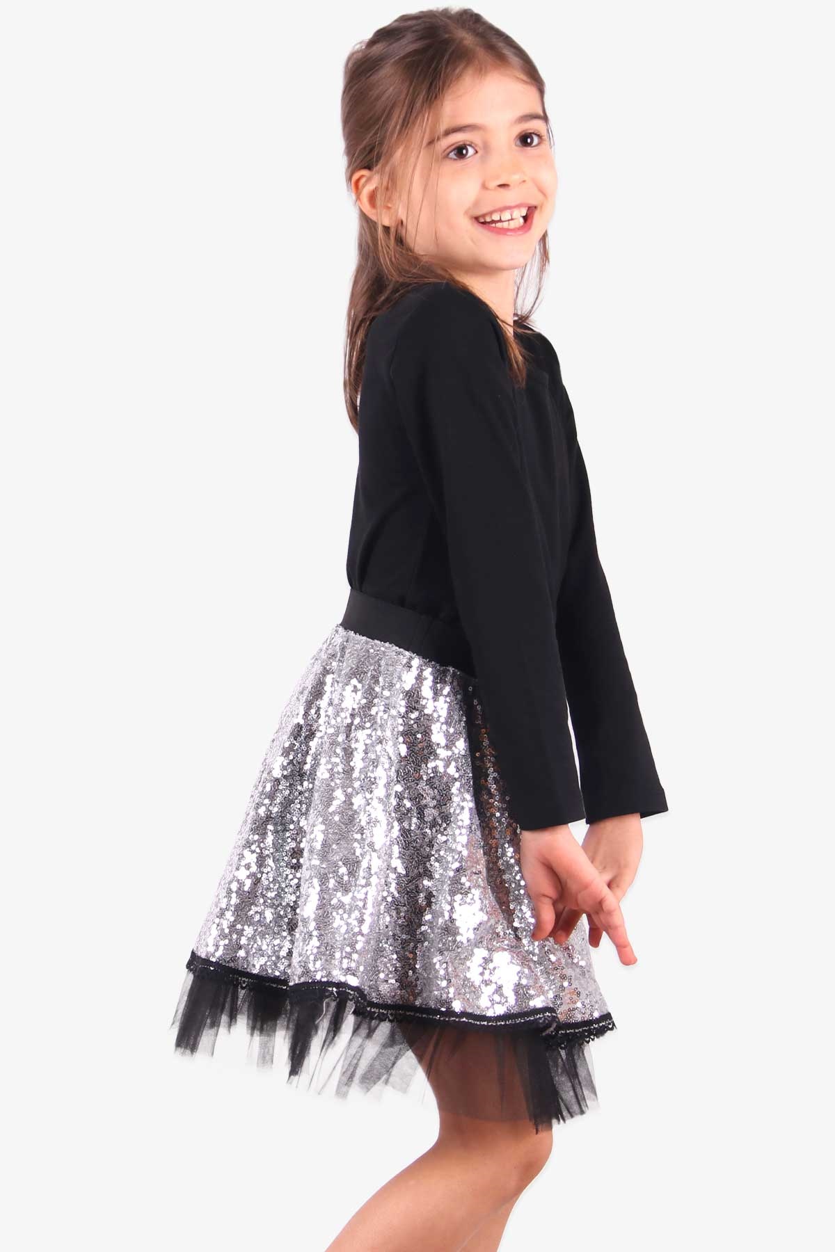 Kız Çocuk Gümüş Renk Pullu Etek Modeli 4-12 Yaş | Breeze