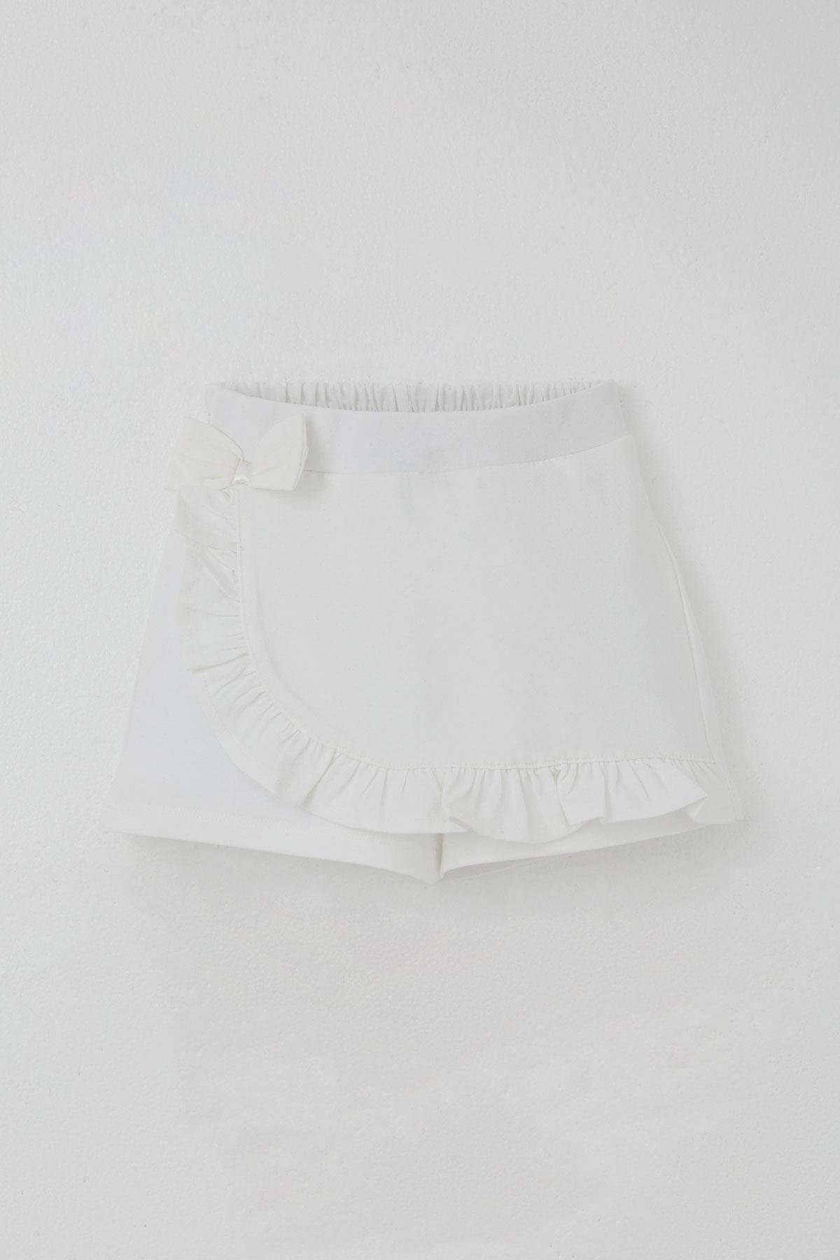 Breeze Kız Çocuk Şort Etek Fiyonk Aksesuarlı Fırfırlı Ekru (3-8 Yaş)