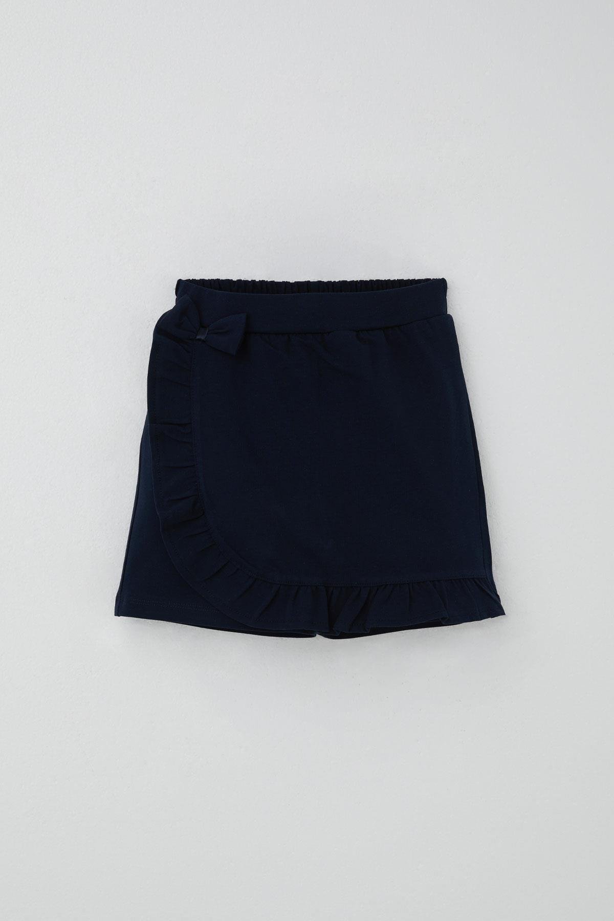 Breeze Kız Çocuk Şort Etek Fiyonk Aksesuarlı Fırfırlı Lacivert (6-10 Yaş)