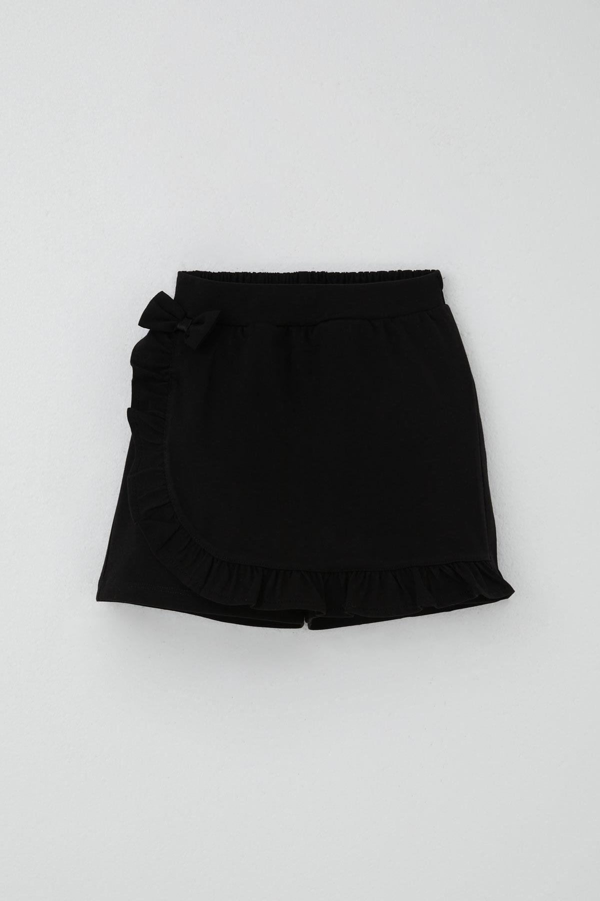 Breeze Kız Çocuk Şort Etek Fiyonk Aksesuarlı Fırfırlı Siyah (6-10 Yaş)