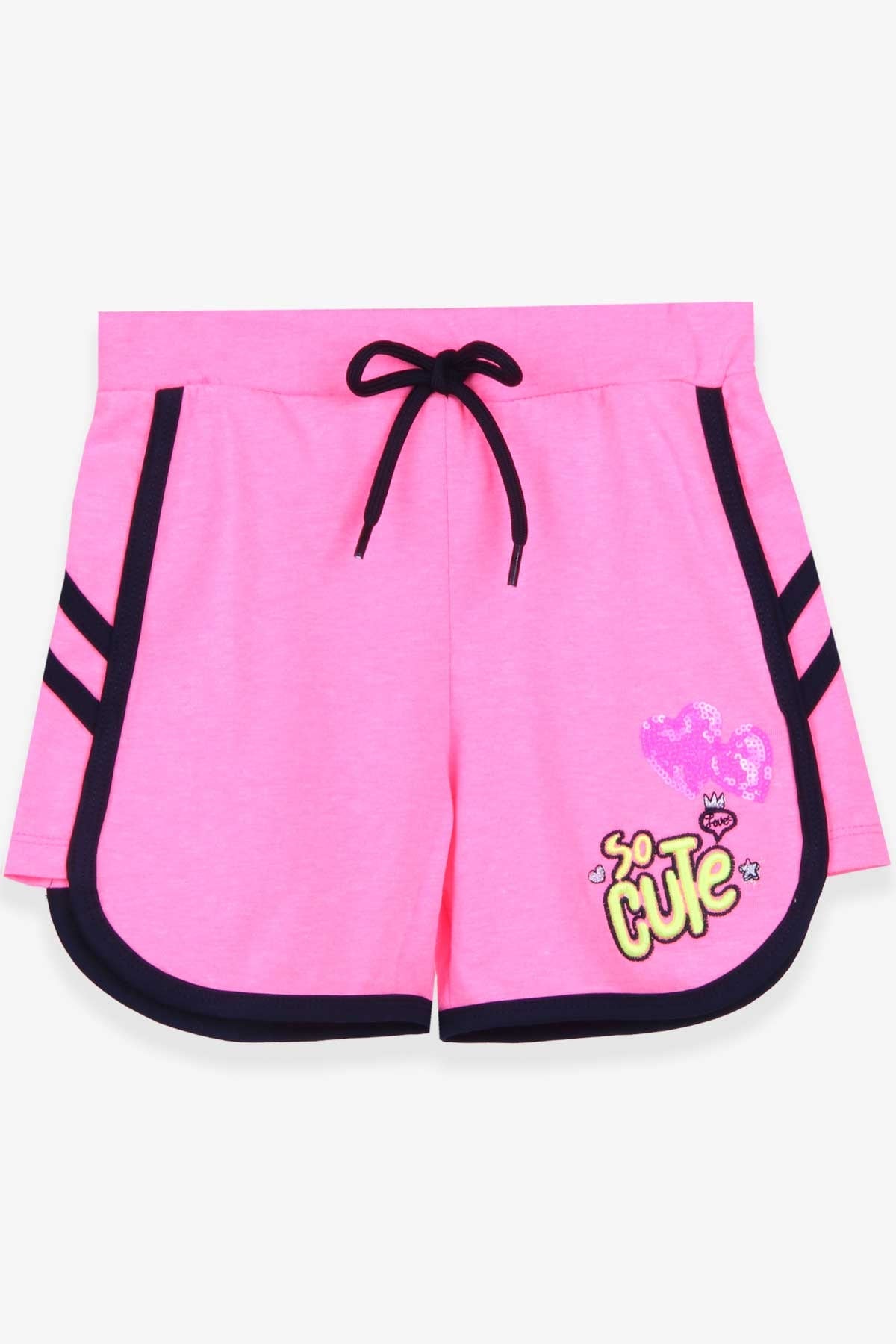 Breeze Kız Çocuk Şort Pullu Kalpli Neon Pembe (8-12 Yaş)