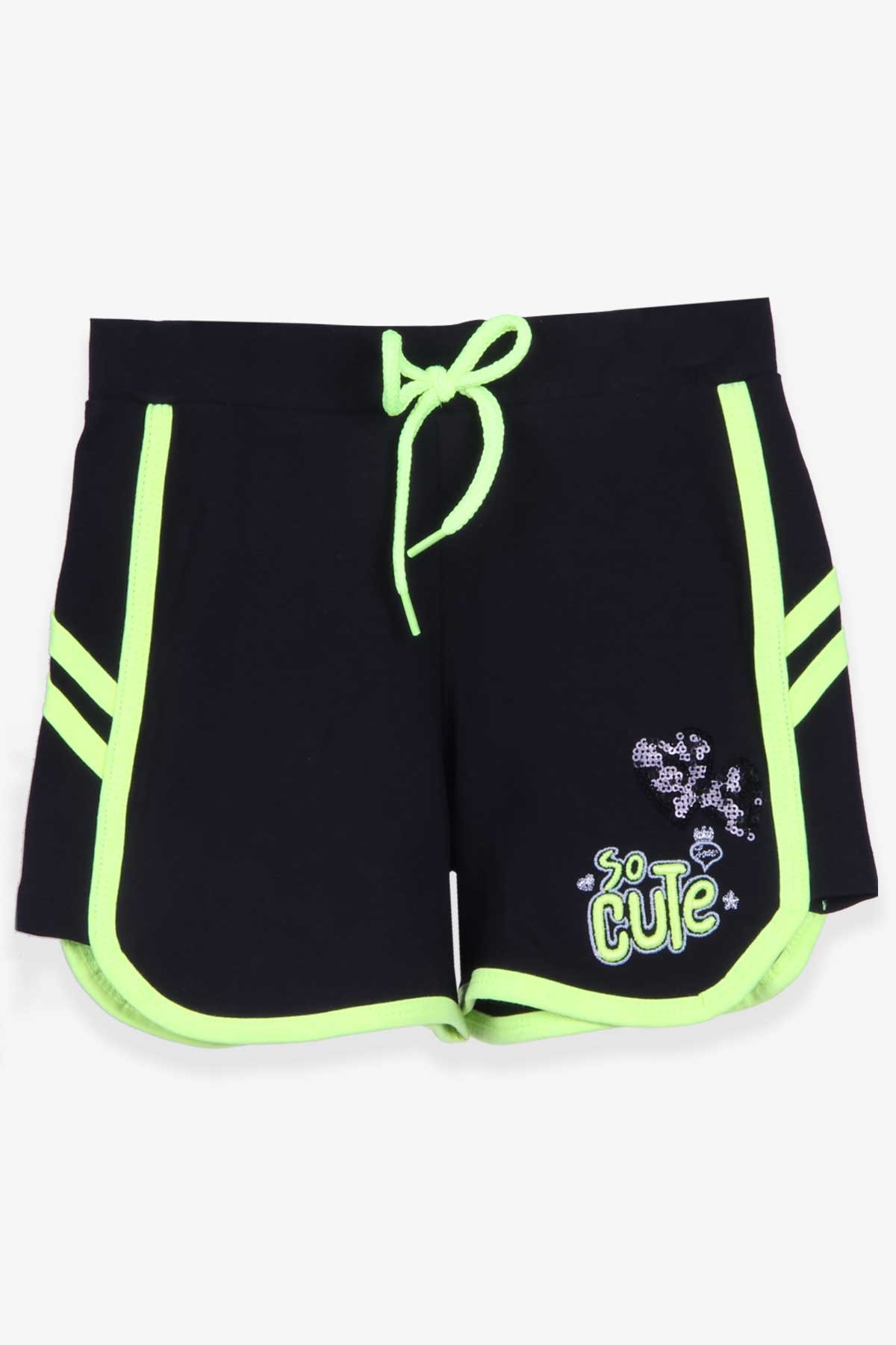 Breeze Kız Çocuk Şort Pullu Kalpli Siyah (8-12 Yaş)