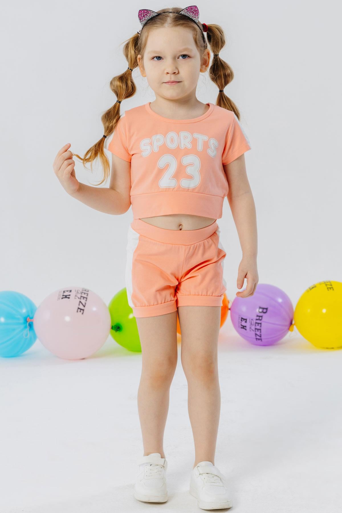 Breeze Kız Çocuk Şortlu Crop Takım Yazı Baskılı Somon (10 Yaş)