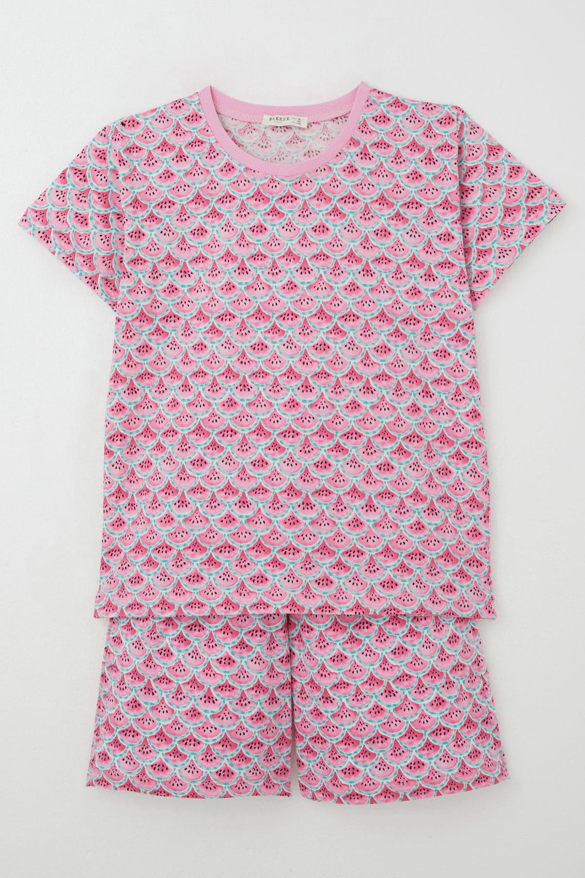 Breeze Kız Çocuk Şortlu Pijama Takım Karpuz Dilim Desenli Pembe (9-14 Yaş)