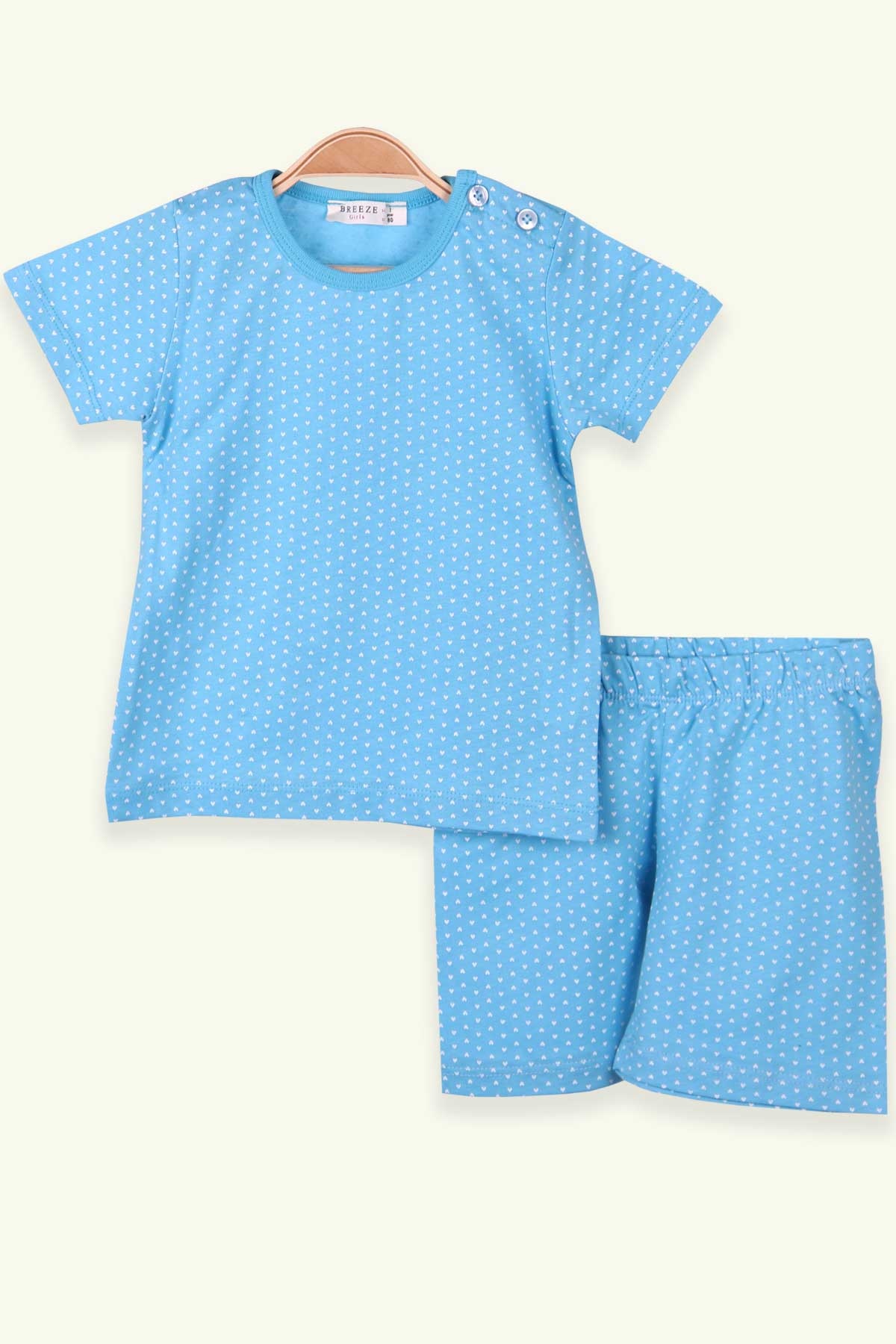 Breeze Kız Çocuk Şortlu Pijama Takımı Kalpli Turkuaz (4 Yaş-8 Yaş)