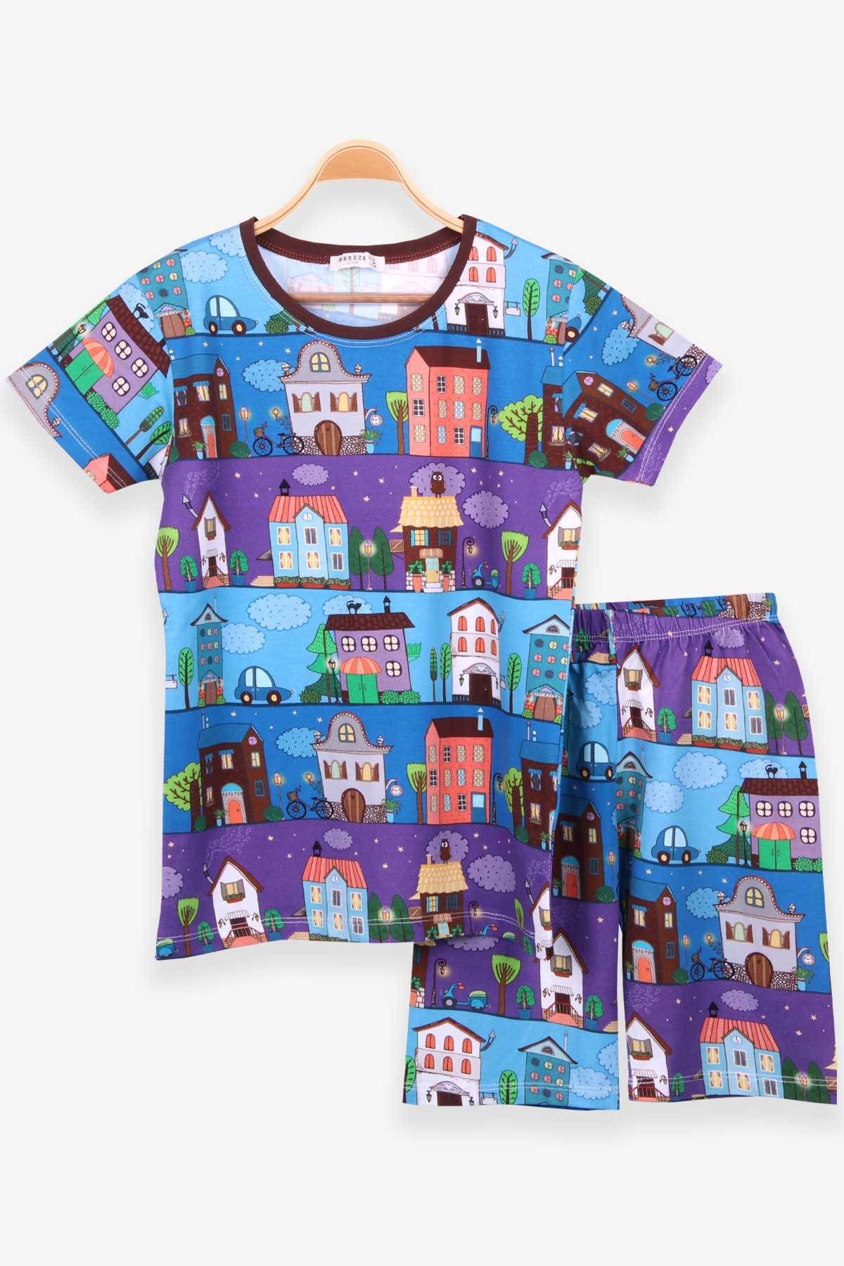 Breeze Kız Çocuk Şortlu Pijama Takımı Sokak Temalı Karışık Renk (9-12 Yaş)