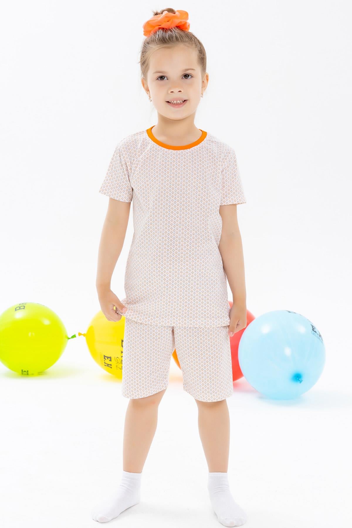 Breeze Kız Çocuk Şortlu Pijama Takımı Desenli Turuncu (9 Ay)
