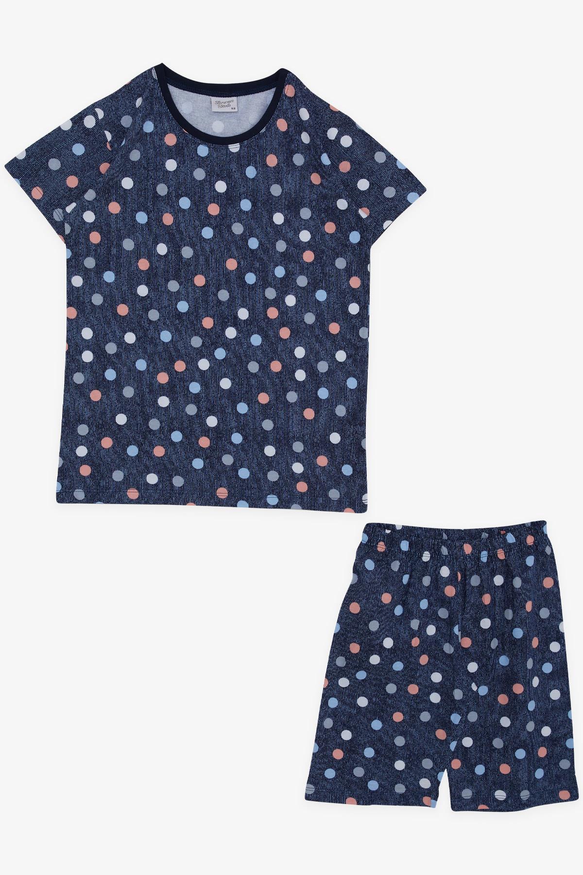 Breeze Kız Çocuk Şortlu Pijama Takımı Renkli Puantiye Desenli Lacivert (10-14 Yaş)
