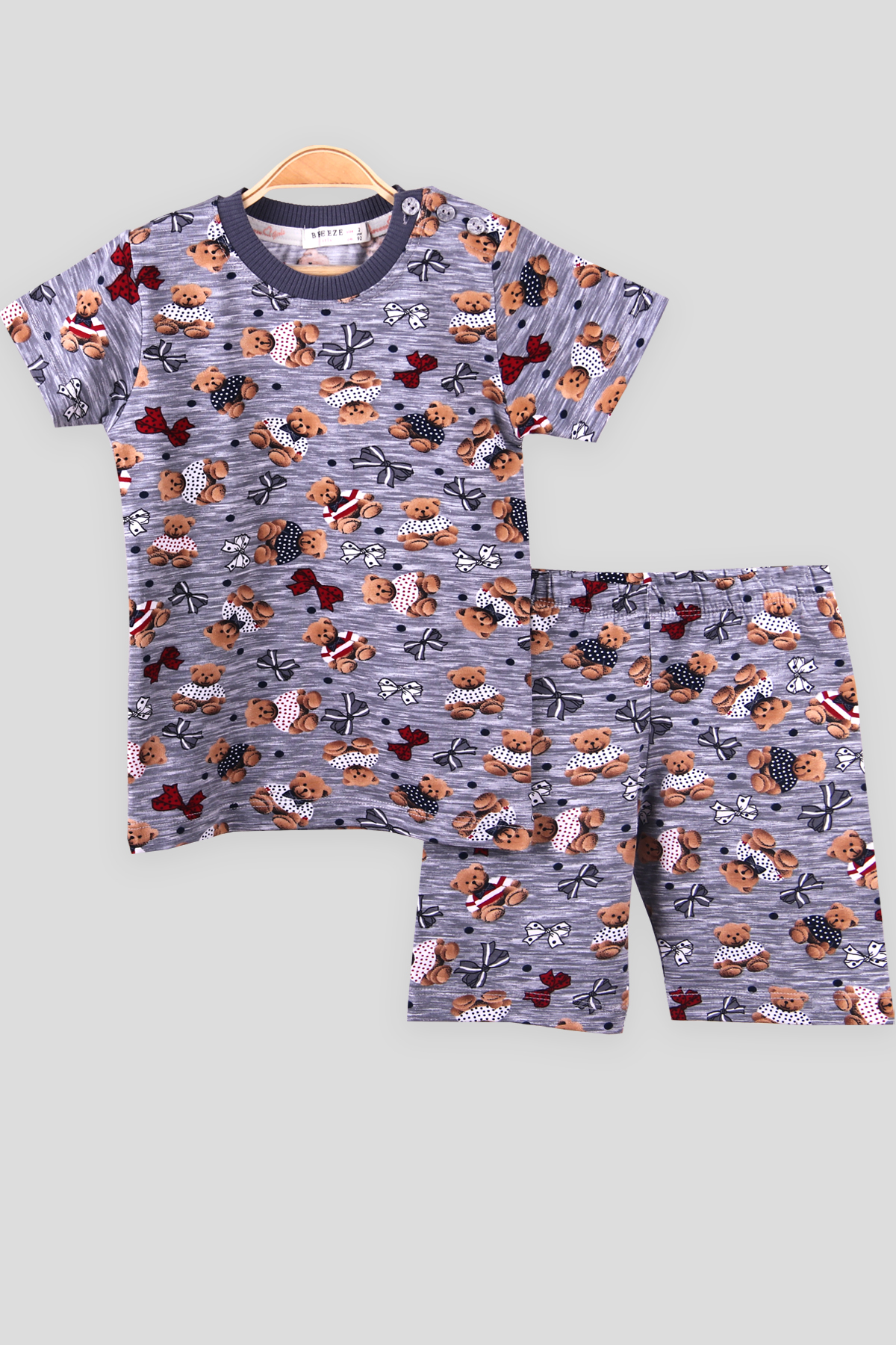 Breeze Kız Çocuk Şortlu Pijama Takımı Ayıcıklı Gri (2-6 Yaş)